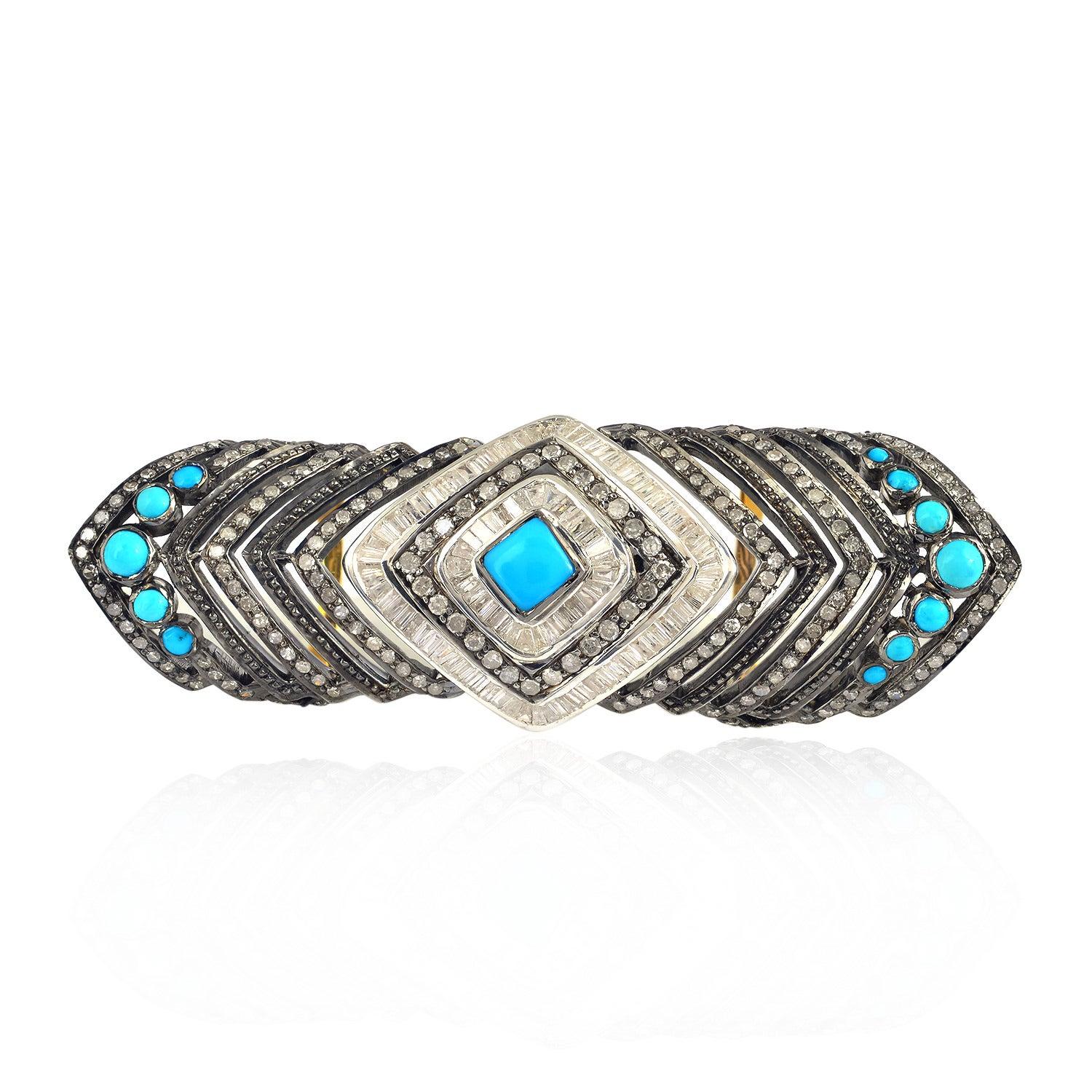 En vente :  Bracelet armure en turquoise et diamants 4