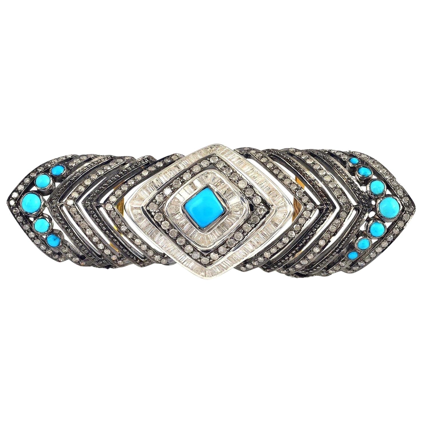 Bracelet armure en turquoise et diamants