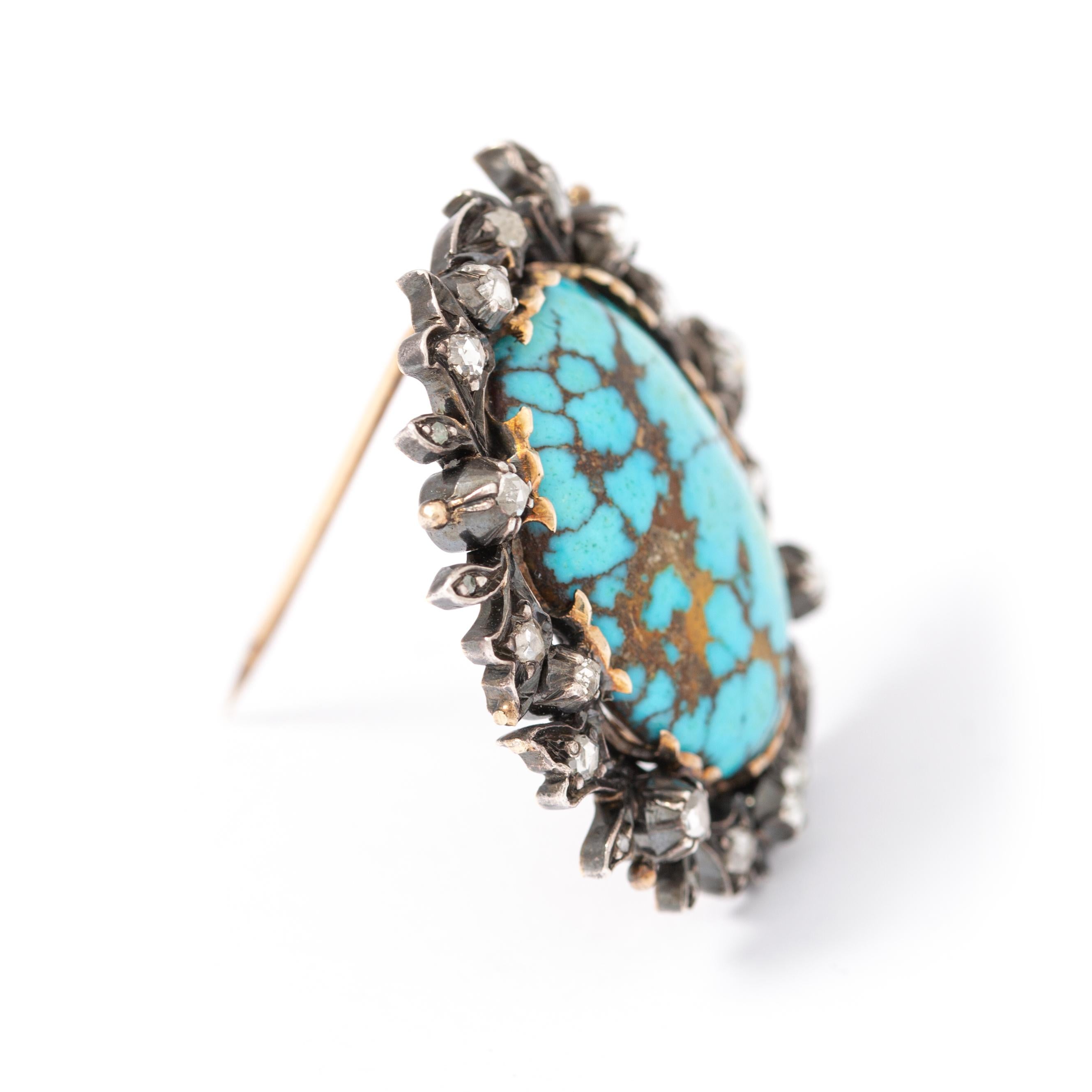 Turquoise Diamond Brooch In Excellent Condition In Geneva, CH
