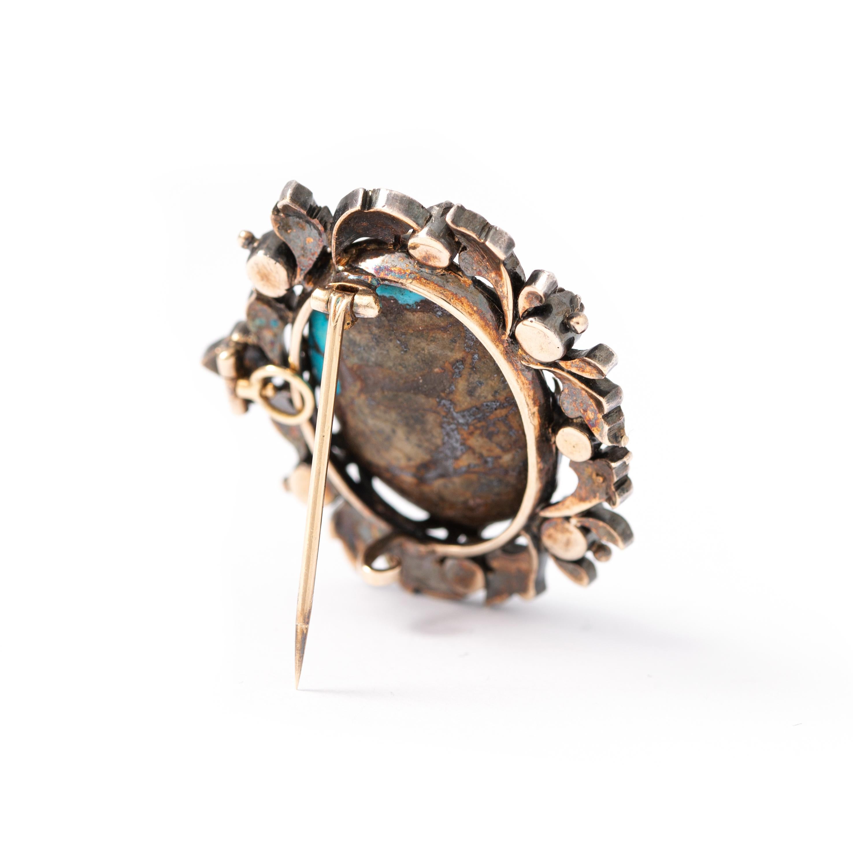 Women's or Men's Turquoise Diamond Brooch
