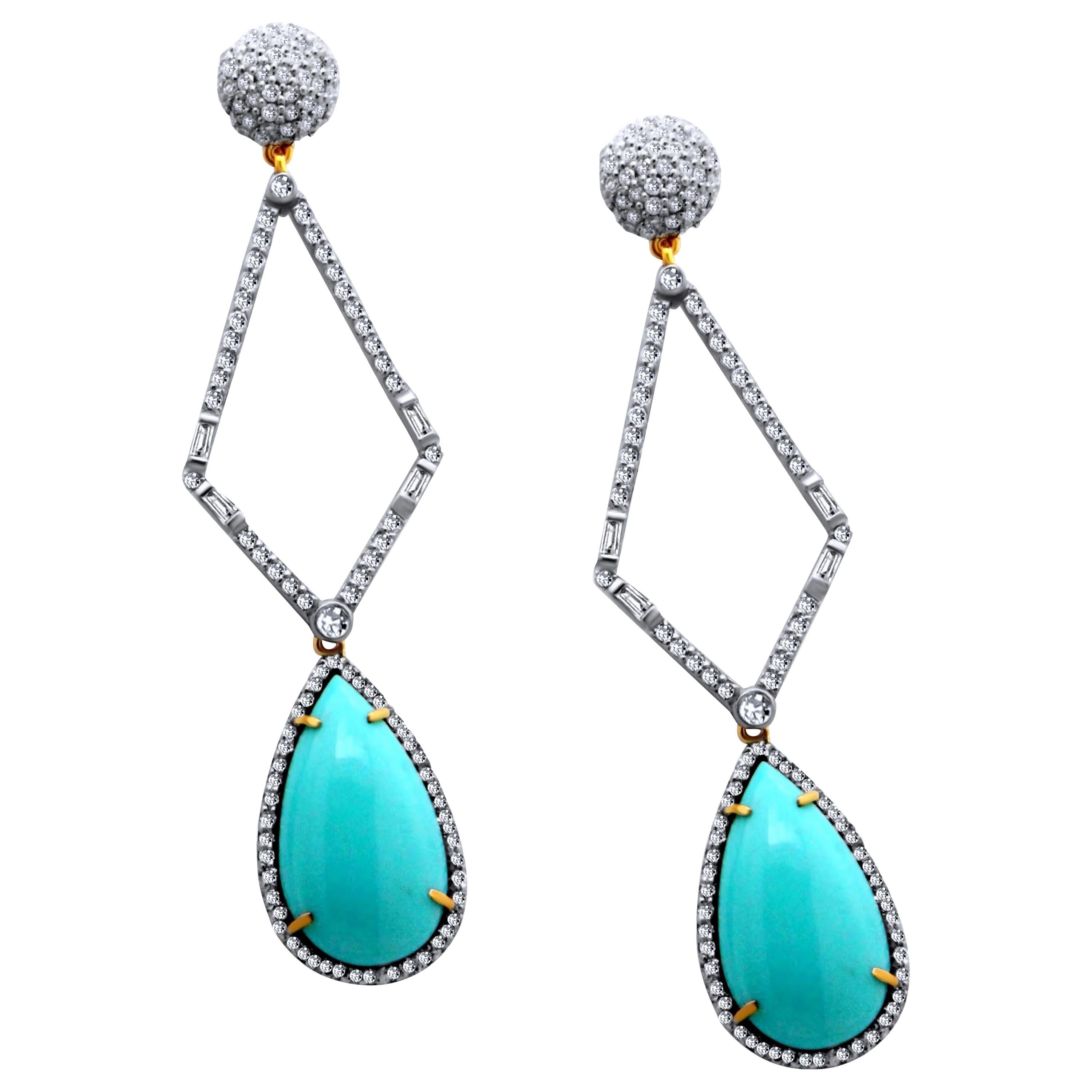 Boucles d'oreilles cinderella en turquoise et diamant