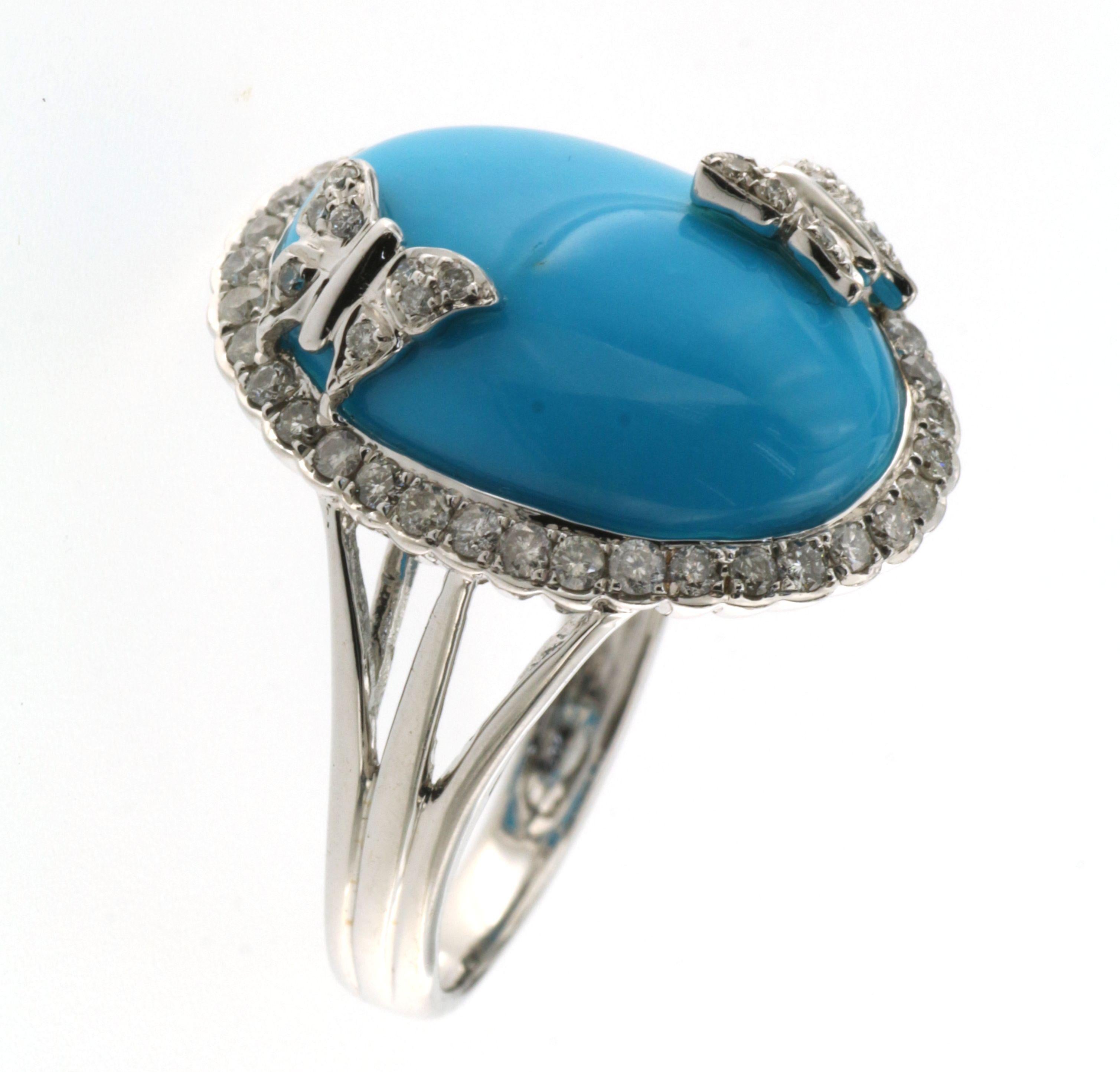 Contemporary Turquoise Diamond Cocktail Ring in 18 Karat White Gold