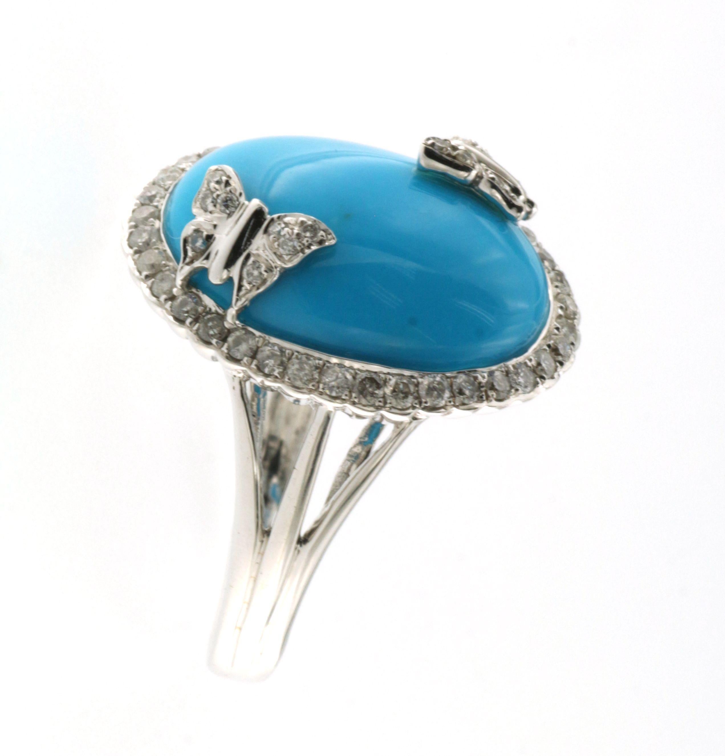 Turquoise Diamond Cocktail Ring in 18 Karat White Gold In New Condition In Hong Kong, HK