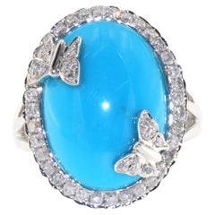 Turquoise Diamond Cocktail Ring in 18 Karat White Gold