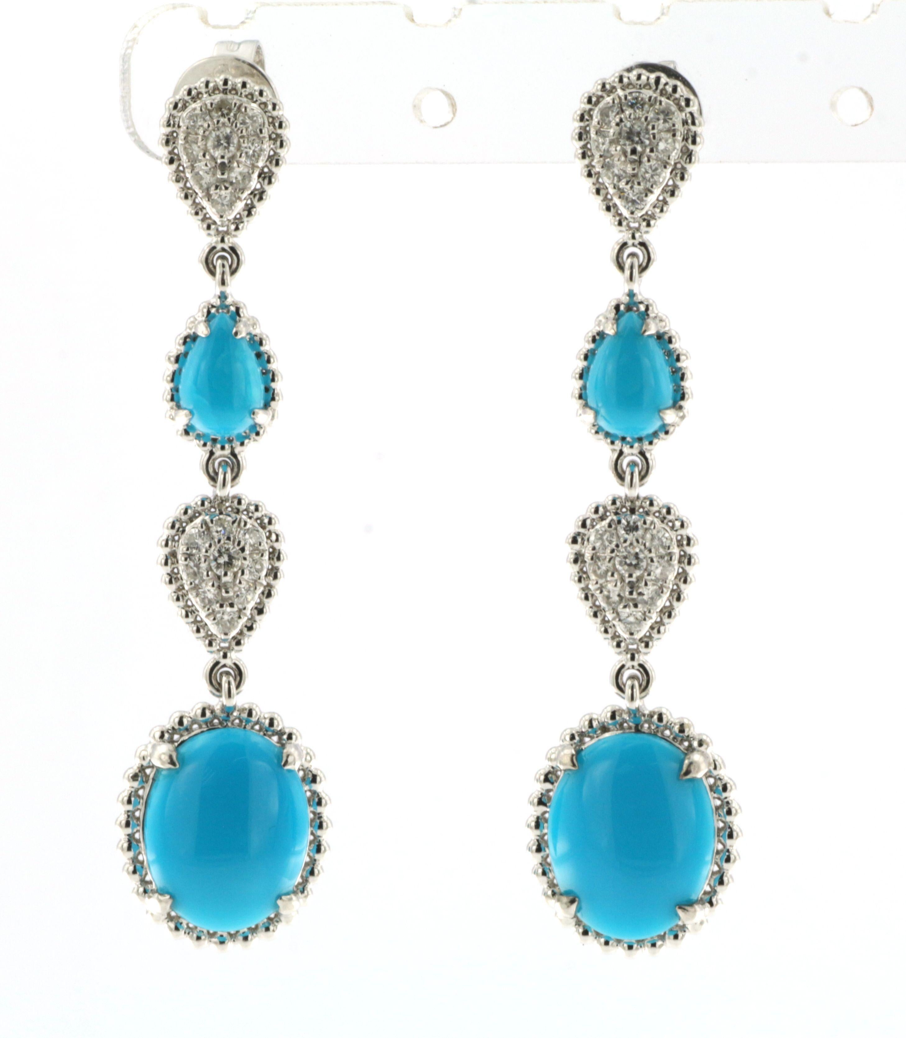 Women's Turquoise Diamond Dangle Drop Earrings in 14 Karat White Gold