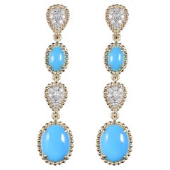 Turquoise Diamond Dangle Drop Earrings in 14 Karat Yellow Gold