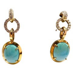 Turquoise Diamond earrings 18KT yellow gold
