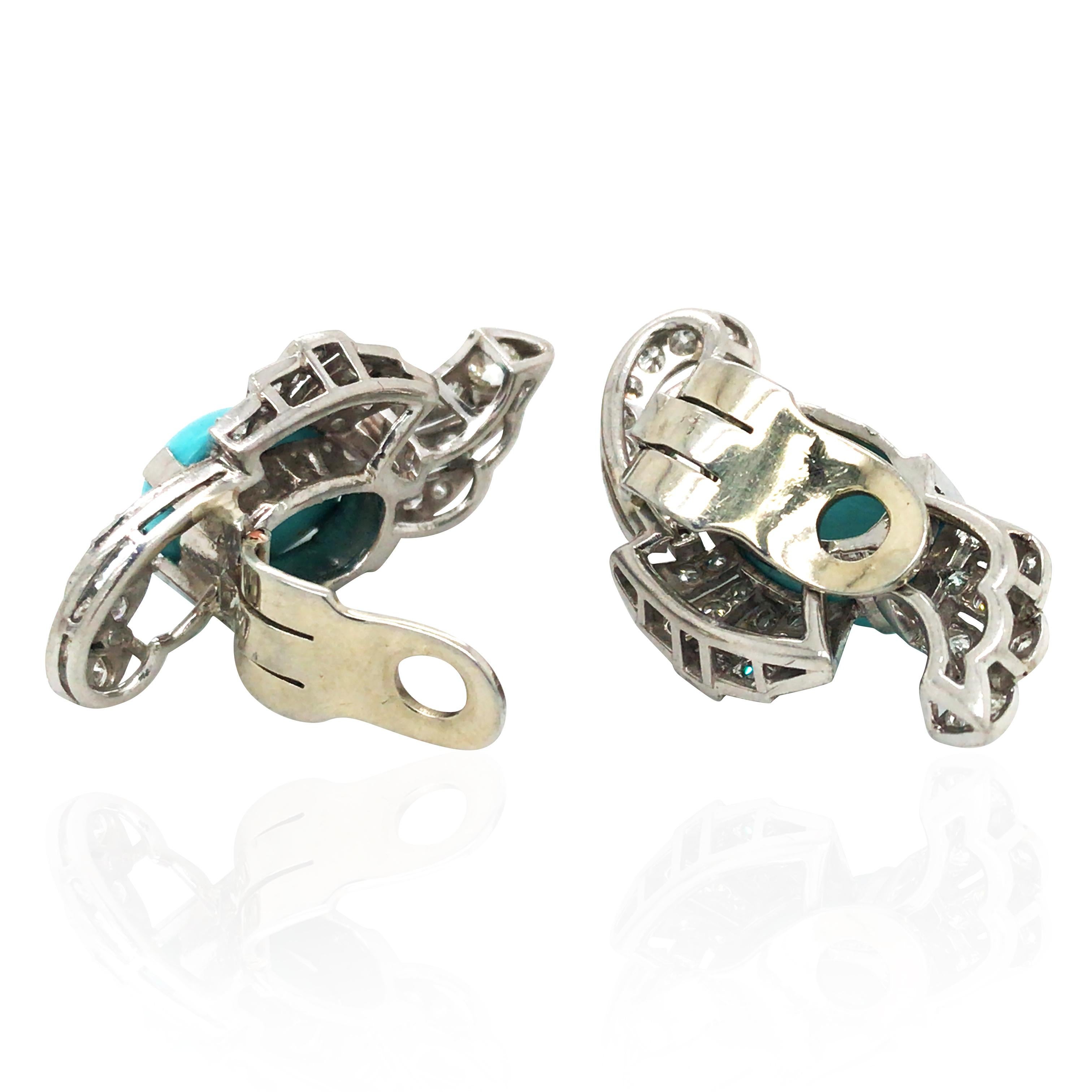Round Cut Turquoise Diamond Earrings For Sale