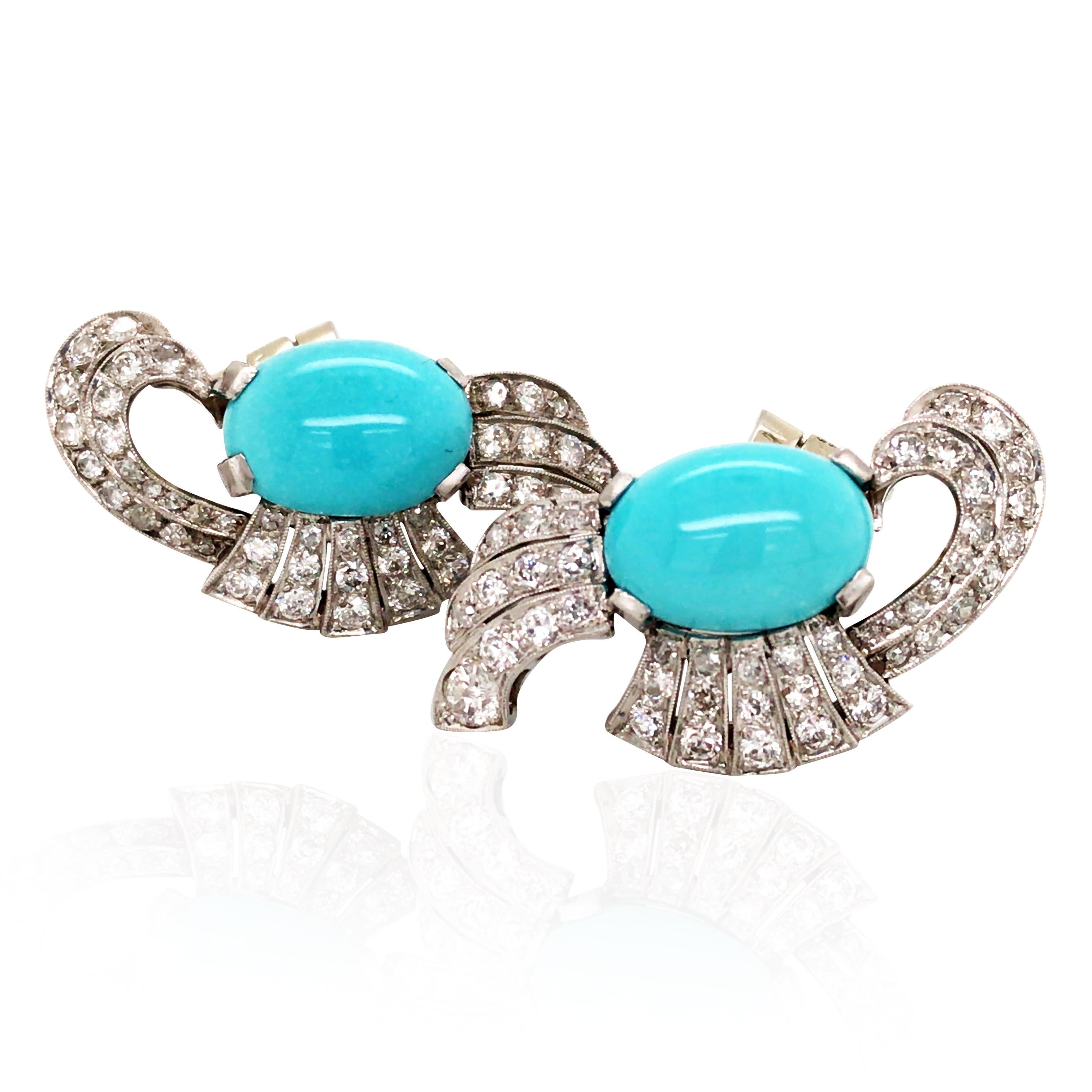 Turquoise Diamond Earrings In Good Condition For Sale In New York, NY