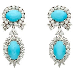 Boucles d'oreilles en turquoise et diamant