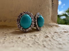 Turquoise Diamond earrings Royal Omega earrings 14KT gold