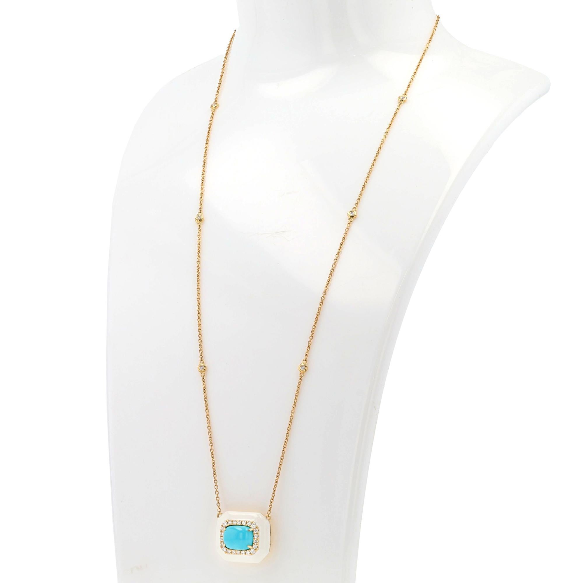Collar Turquesa Diamante y Esmalte Oro 18k Contemporáneo en venta