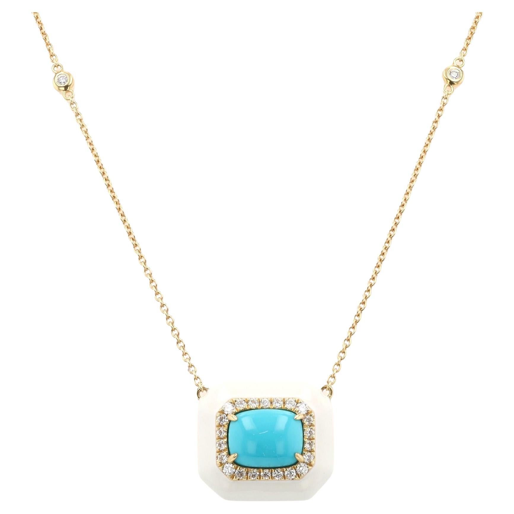 Collar Turquesa Diamante y Esmalte Oro 18k en venta