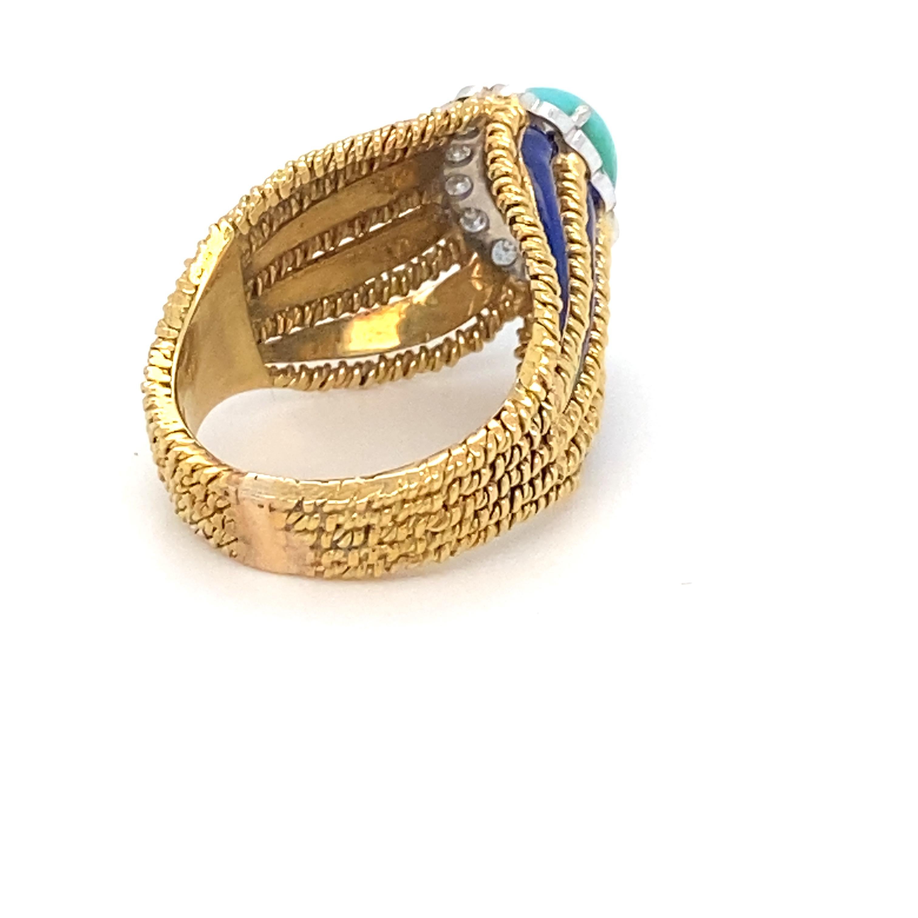 Turquoise Diamond Enamel Yellow Gold Ring For Sale 5