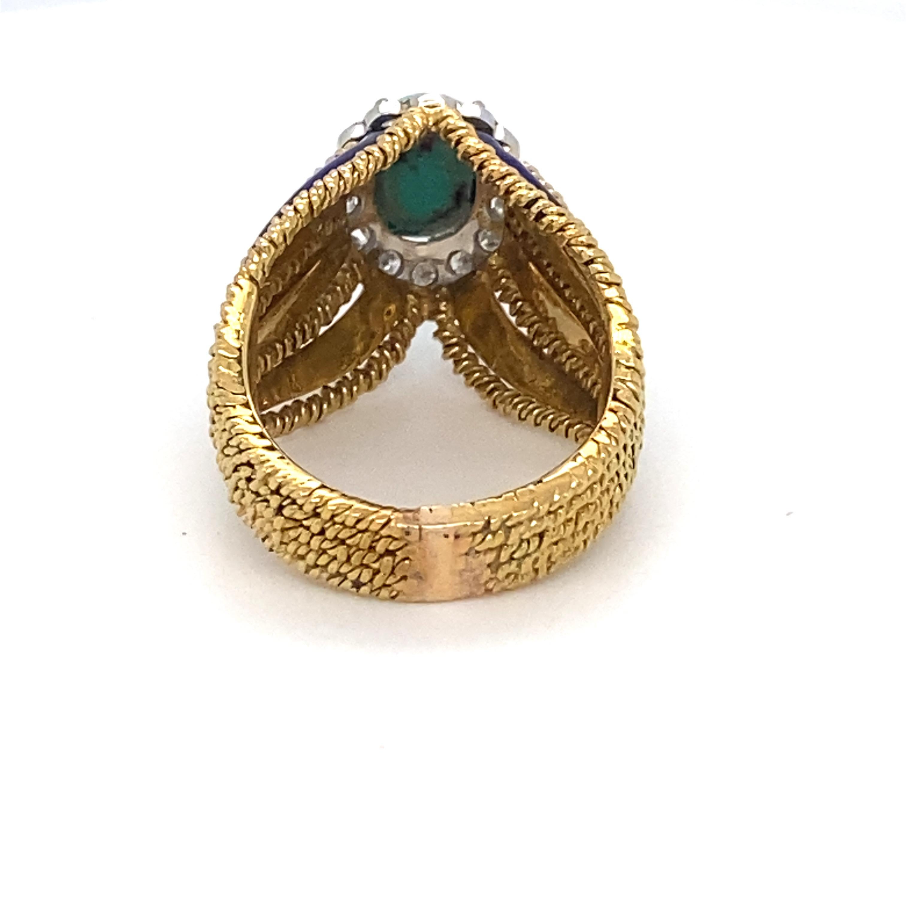 Turquoise Diamond Enamel Yellow Gold Ring For Sale 1