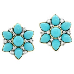 Turquoise Diamond Flower Earrings