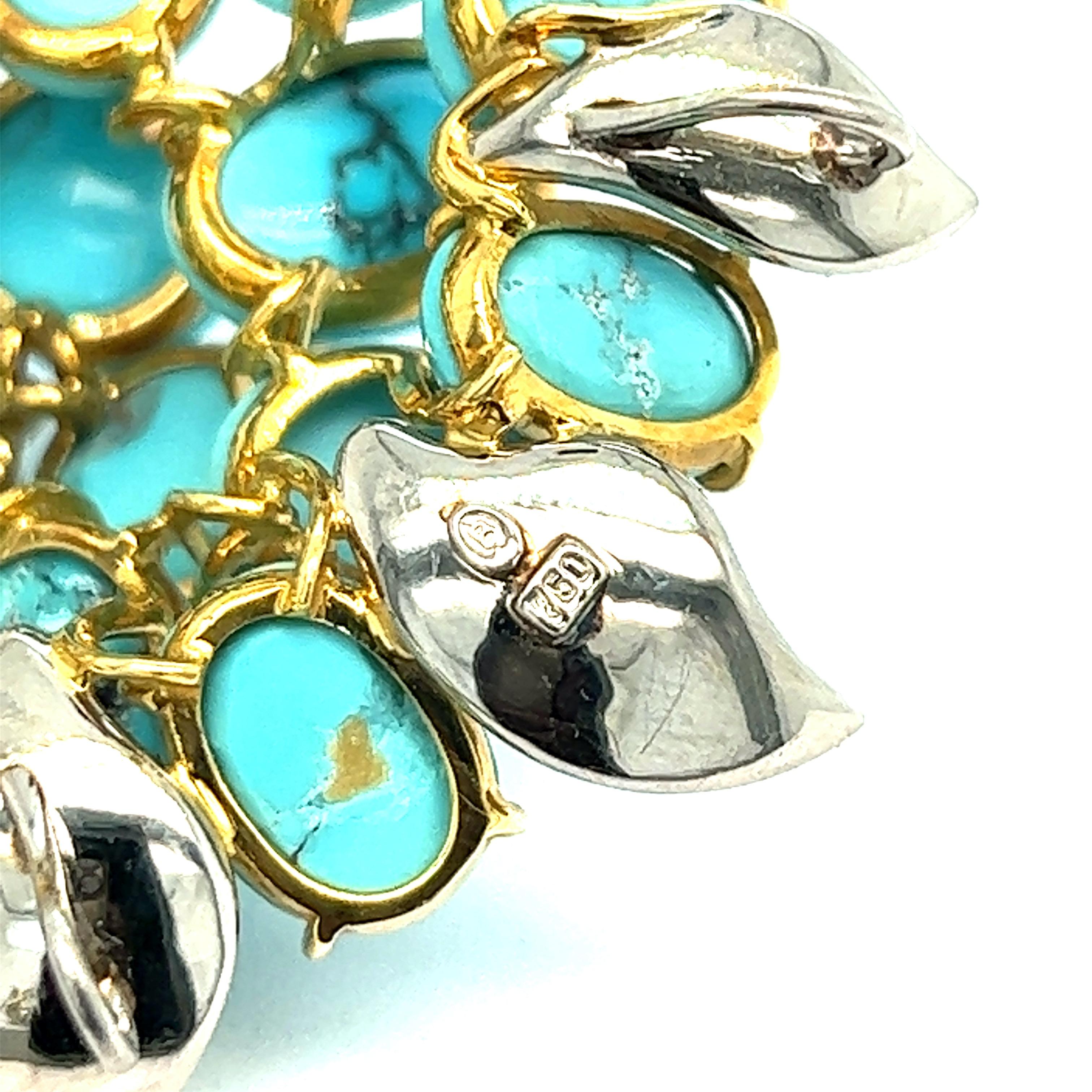 Women's Turquoise Diamond Flower Pendant Necklace For Sale