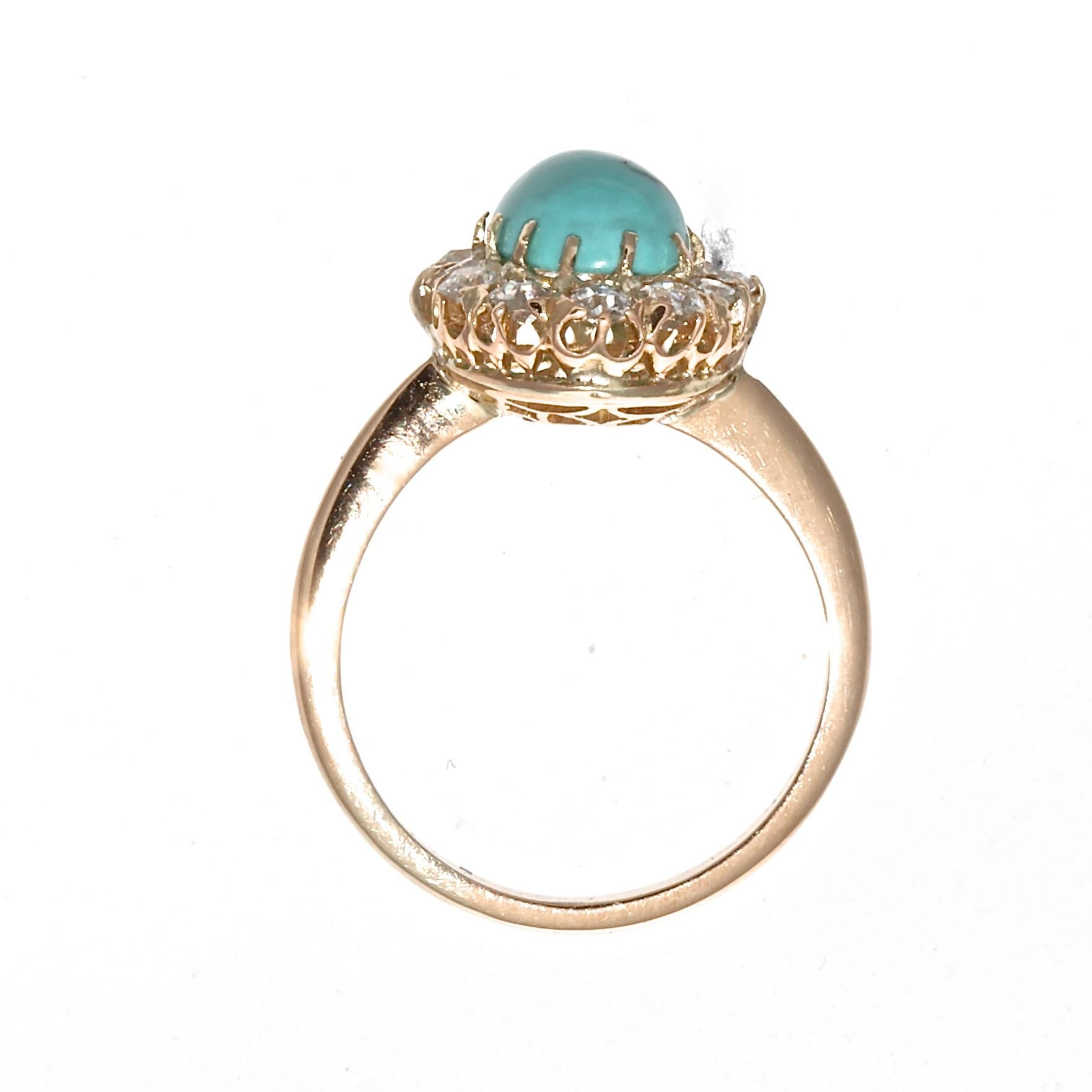 Victorian Turquoise Diamond Gold Cluster Ring