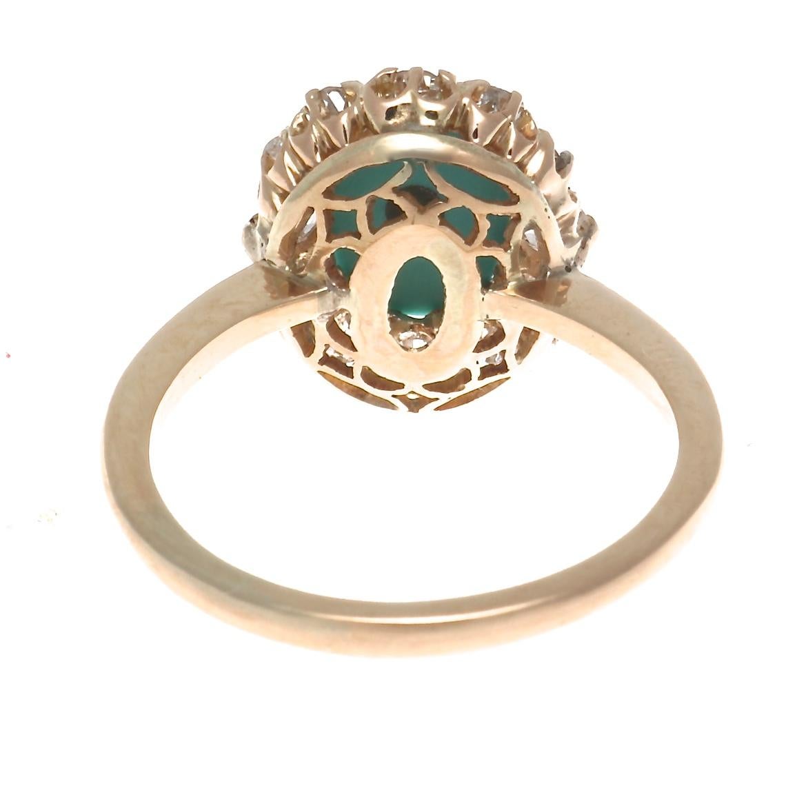 Turquoise Diamond Gold Cluster Ring In New Condition In Beverly Hills, CA