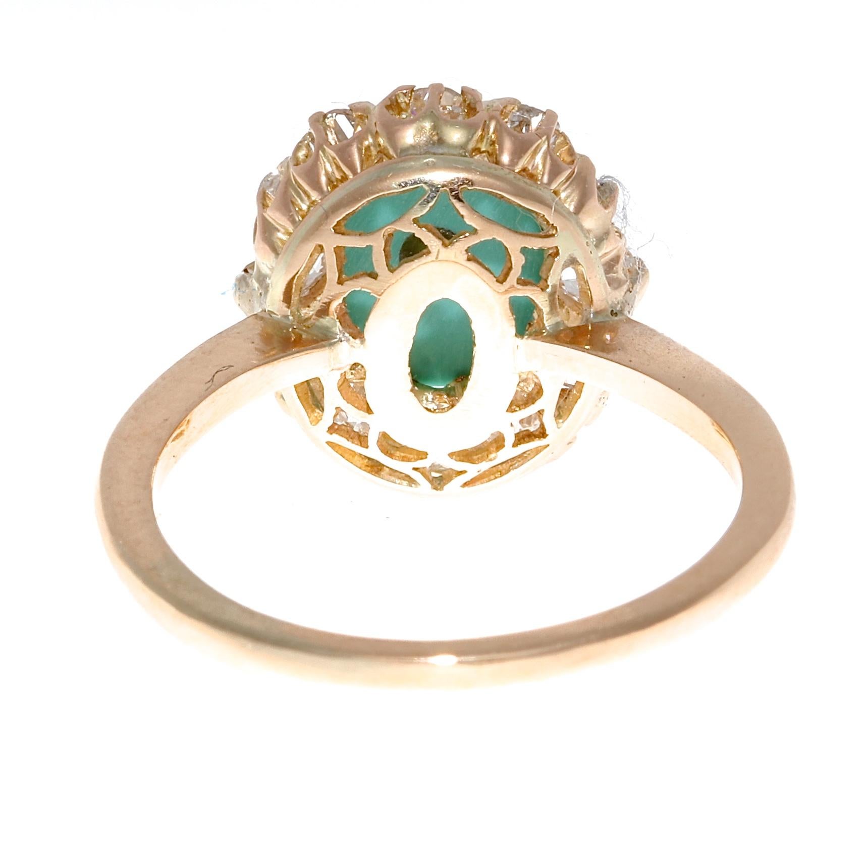 Turquoise Diamond Gold Cluster Ring In Excellent Condition In Beverly Hills, CA