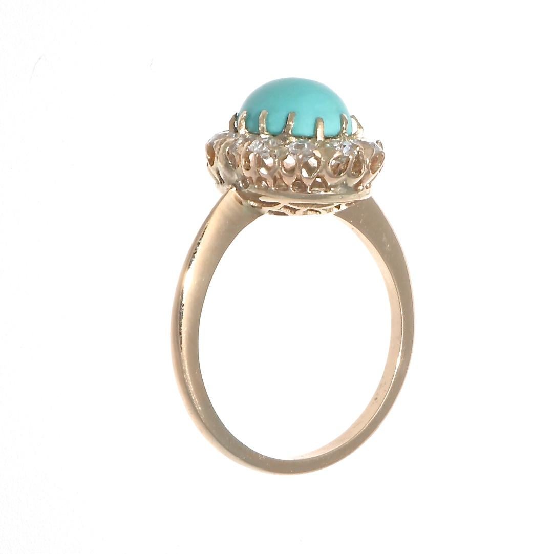 Women's Turquoise Diamond Gold Cluster Ring