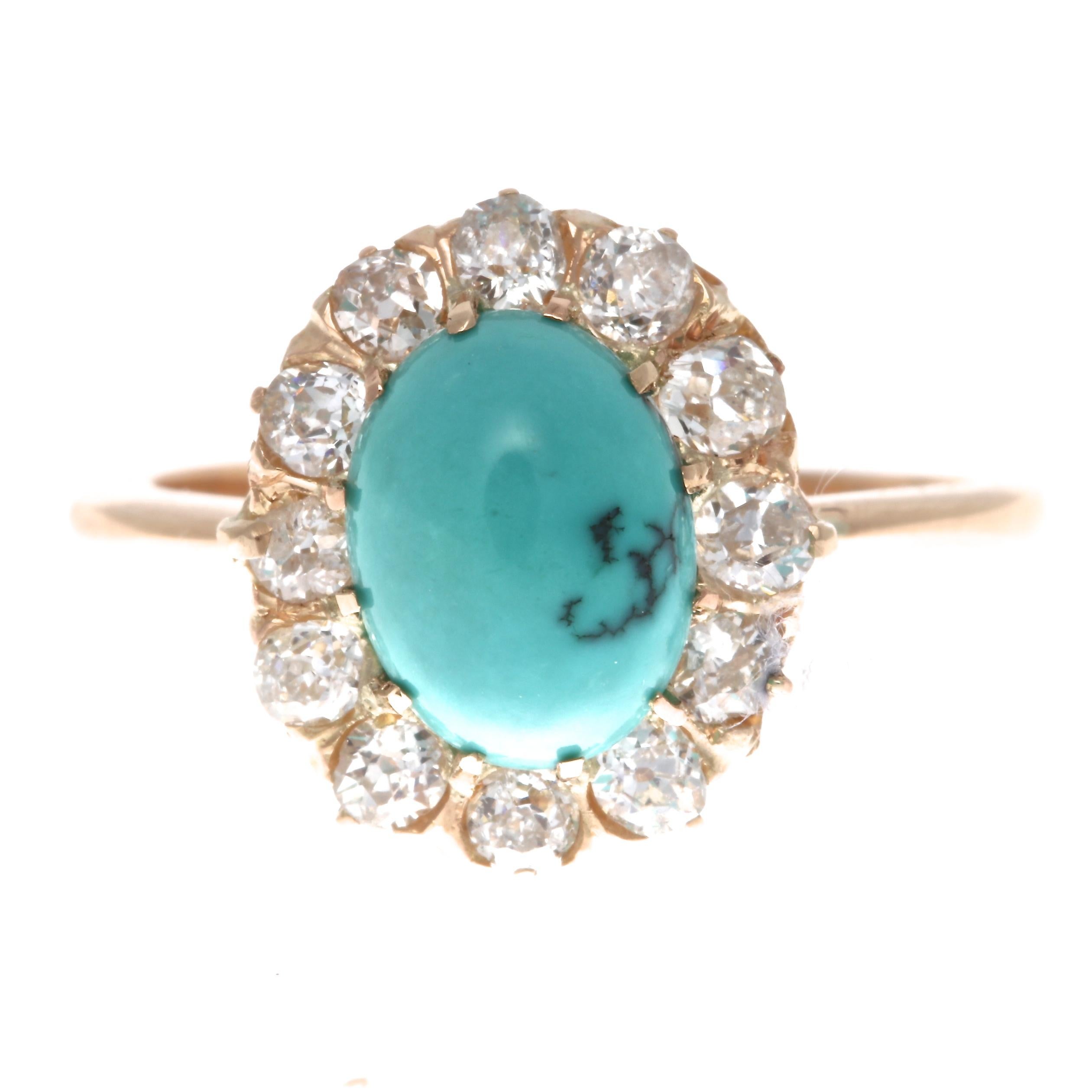 Turquoise Diamond Gold Cluster Ring