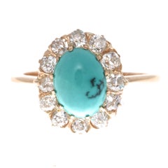 Turquoise Diamond Gold Cluster Ring
