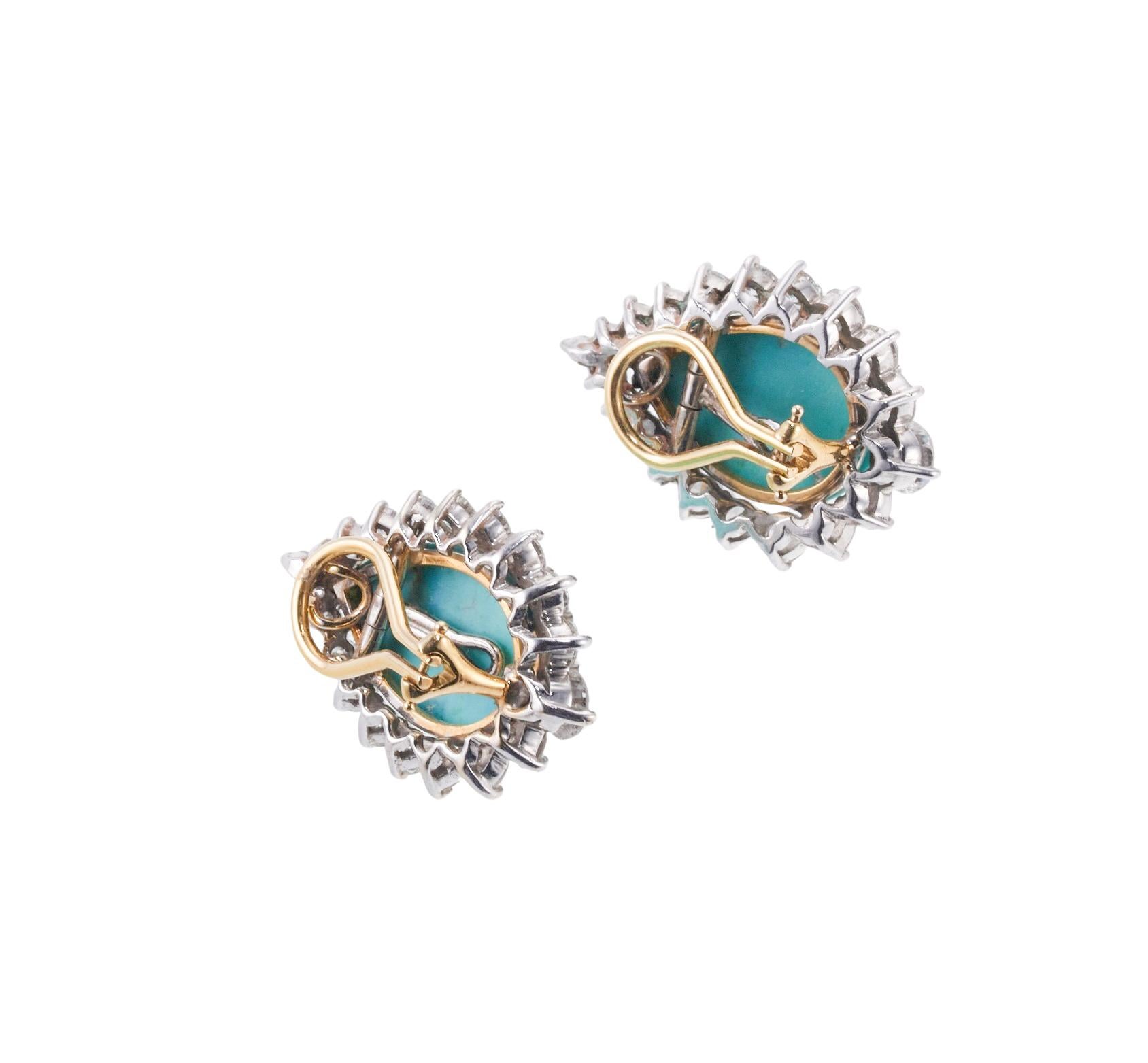 Round Cut Turquoise Diamond Gold Cocktail Earrings For Sale