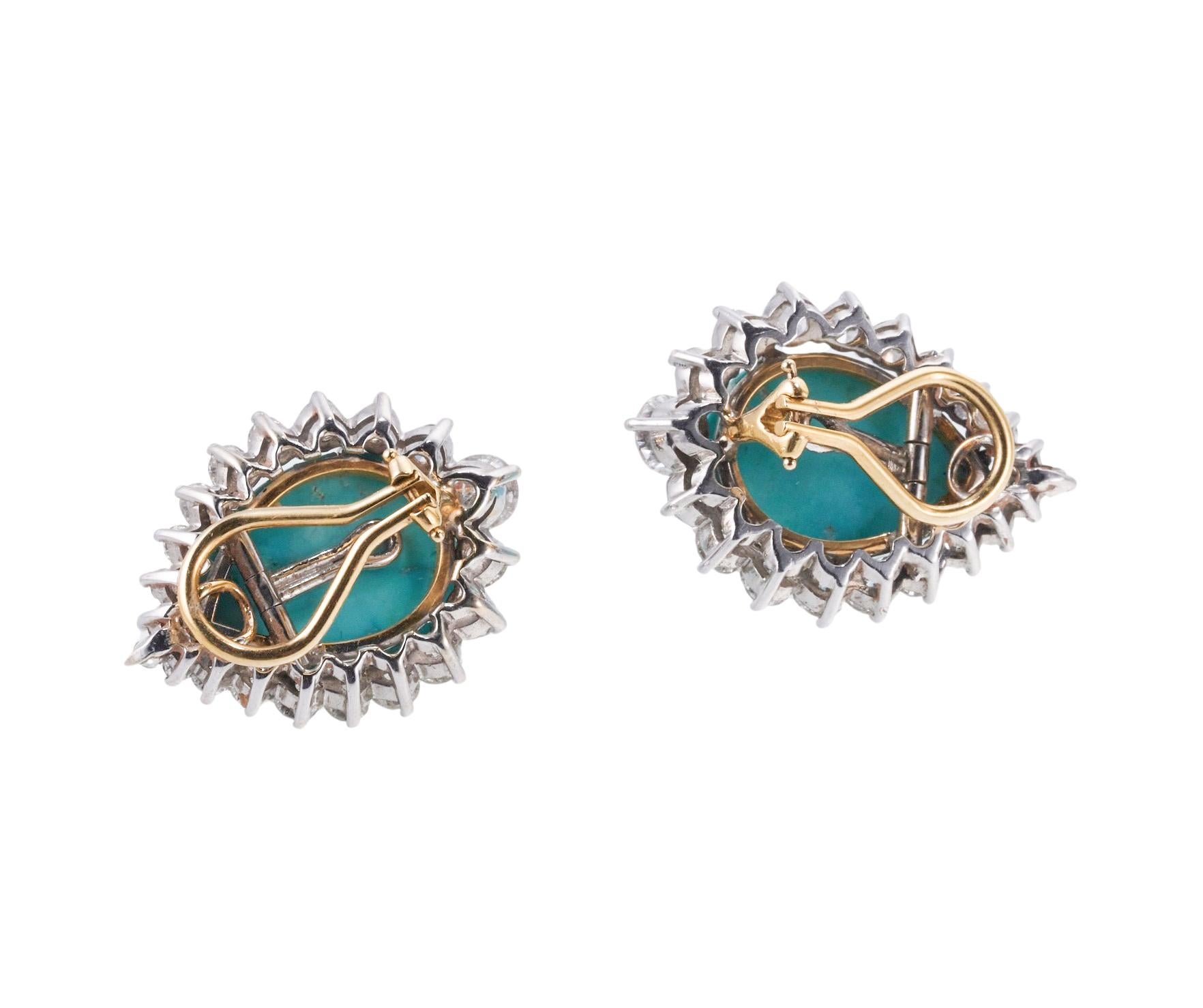 Women's Turquoise Diamond Gold Cocktail Earrings For Sale