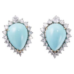 Boucles d'oreilles cocktail turquoise-diamant-or