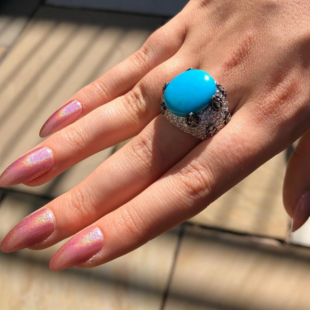 Turquoise Diamond Gold Cocktail Ring 4