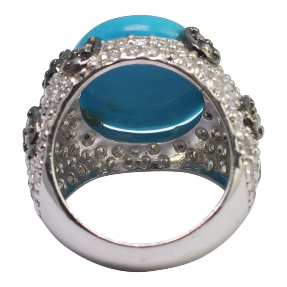 Round Cut Turquoise Diamond Gold Cocktail Ring