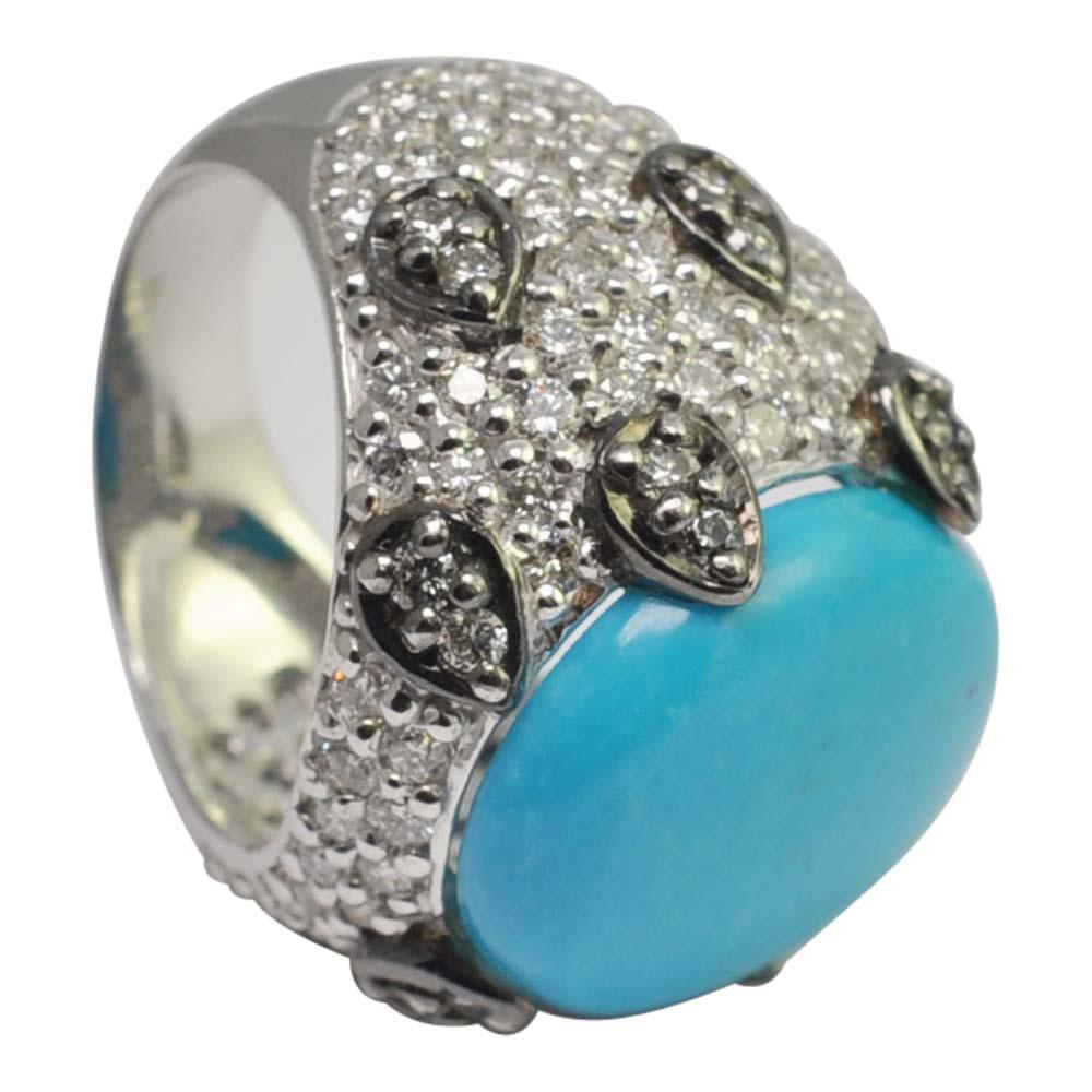 Turquoise Diamond Gold Cocktail Ring In Excellent Condition In ALTRINCHAM, GB