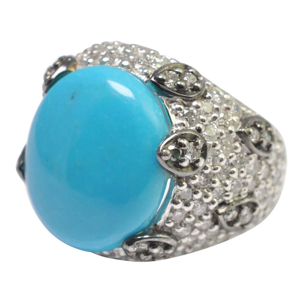 Turquoise Diamond Gold Cocktail Ring 1