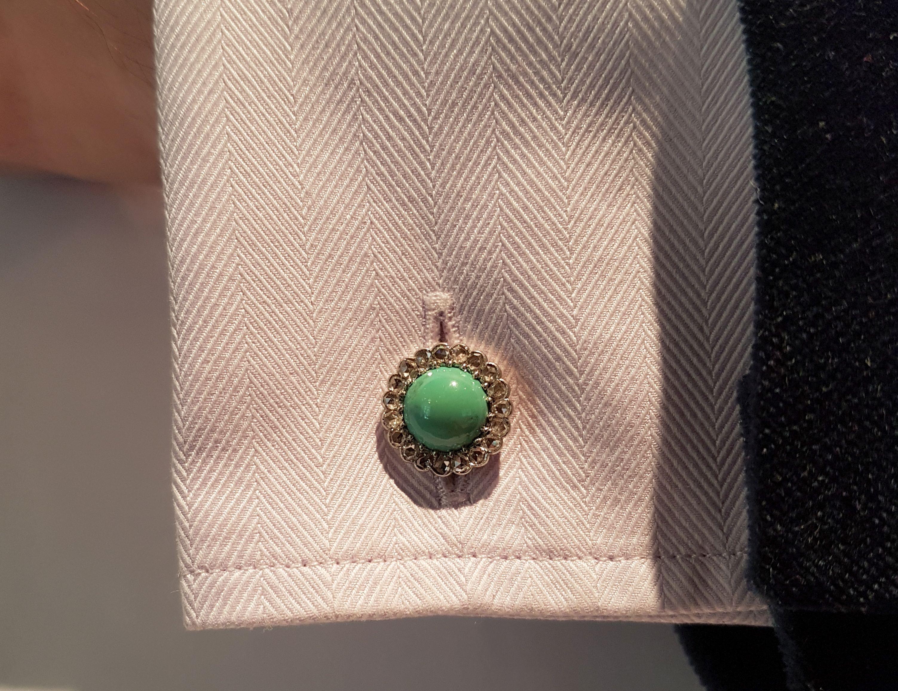 Turquoise Diamond Gold Cufflinks, End of 19th Century In Excellent Condition For Sale In Berlin, DE