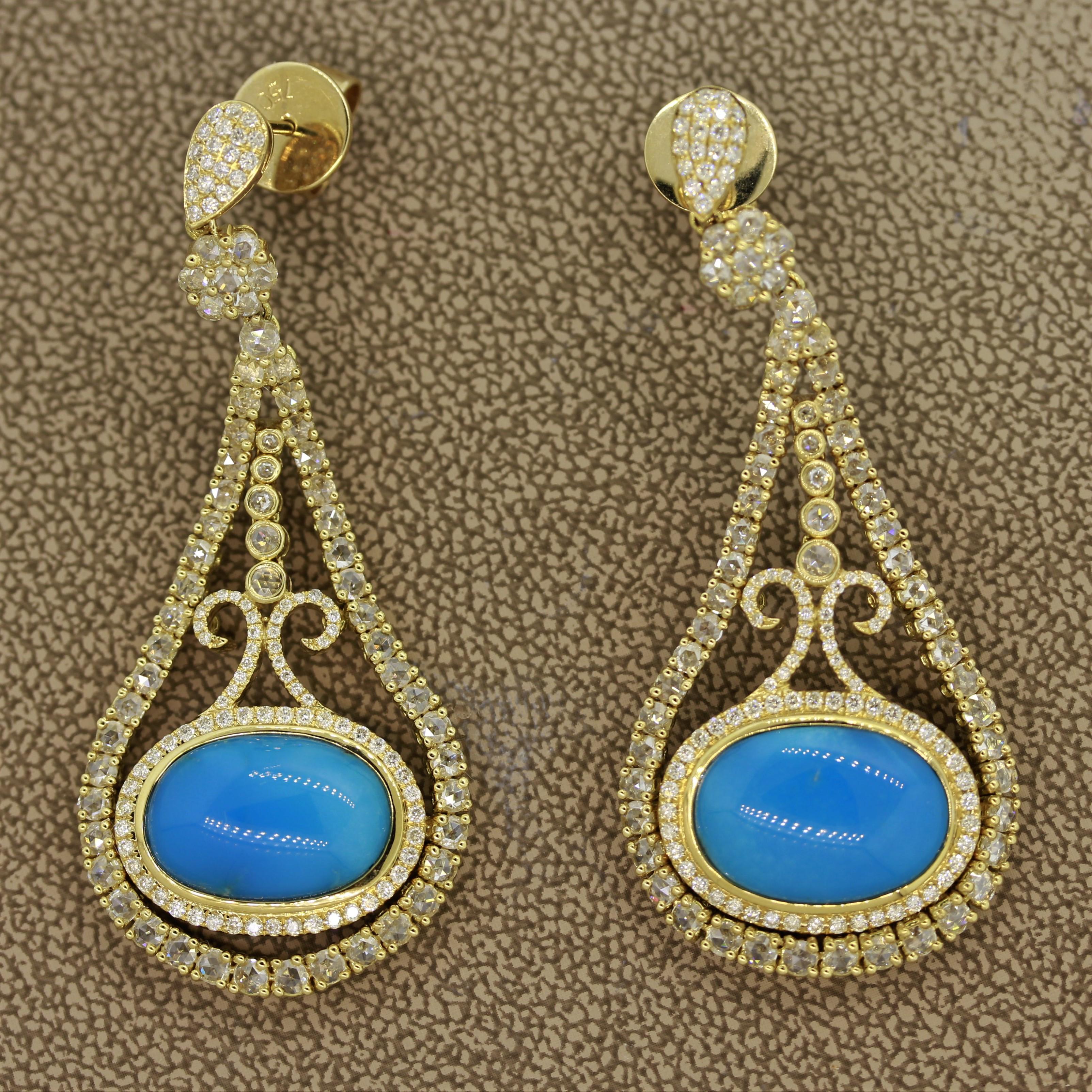 Turquoise Diamond Gold Drop Earrings In New Condition For Sale In Beverly Hills, CA