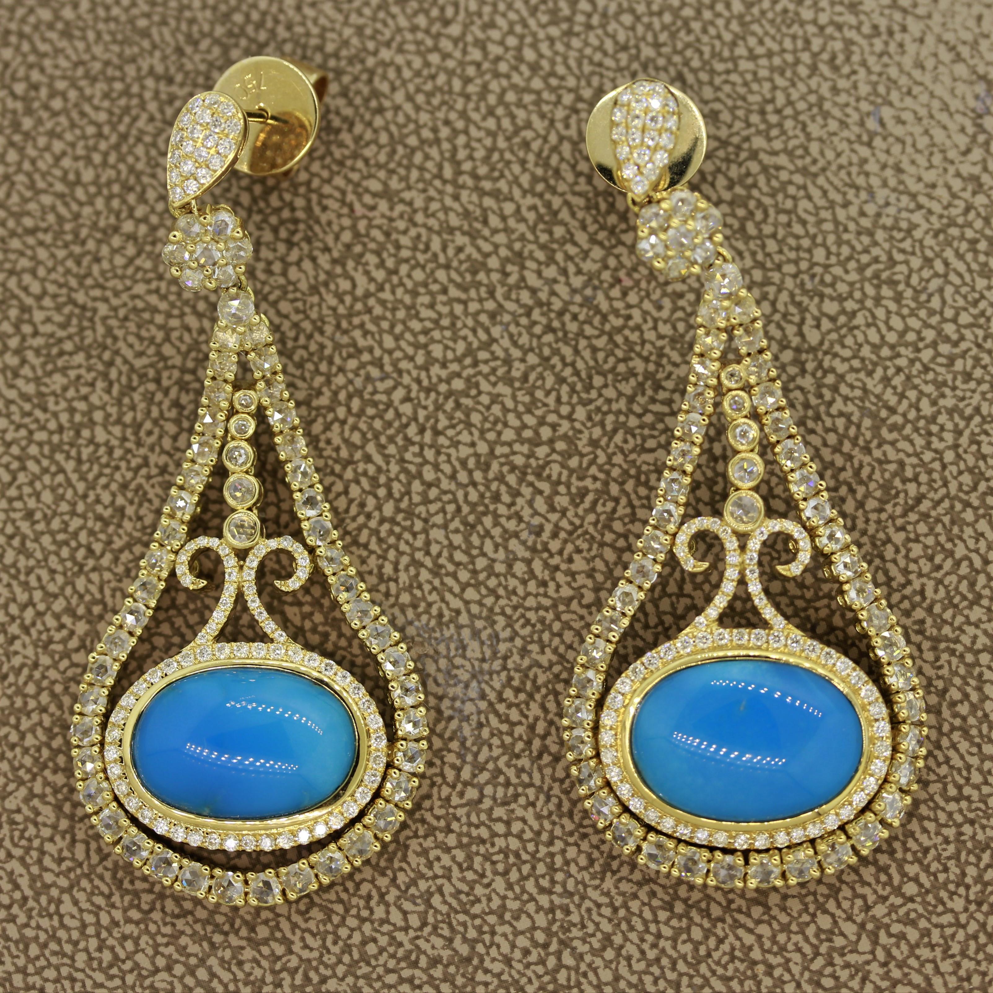 Orecchini a goccia in oro con diamante turchese In condizioni Nuovo in vendita a Beverly Hills, CA