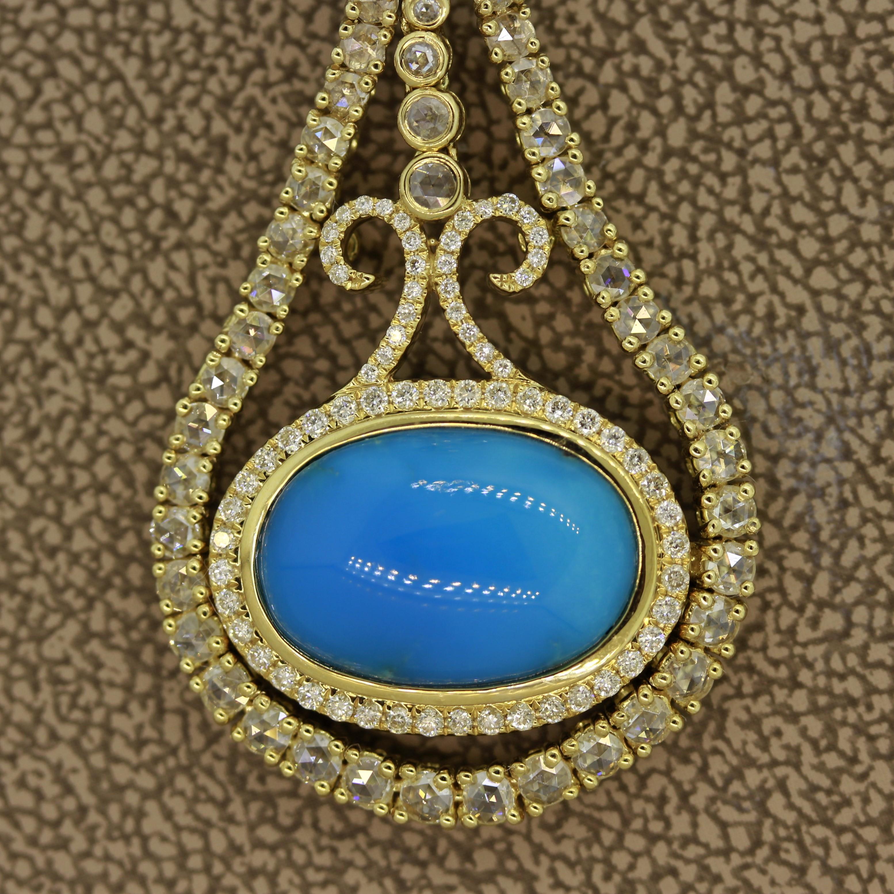 Women's Turquoise Diamond Gold Drop Earrings For Sale