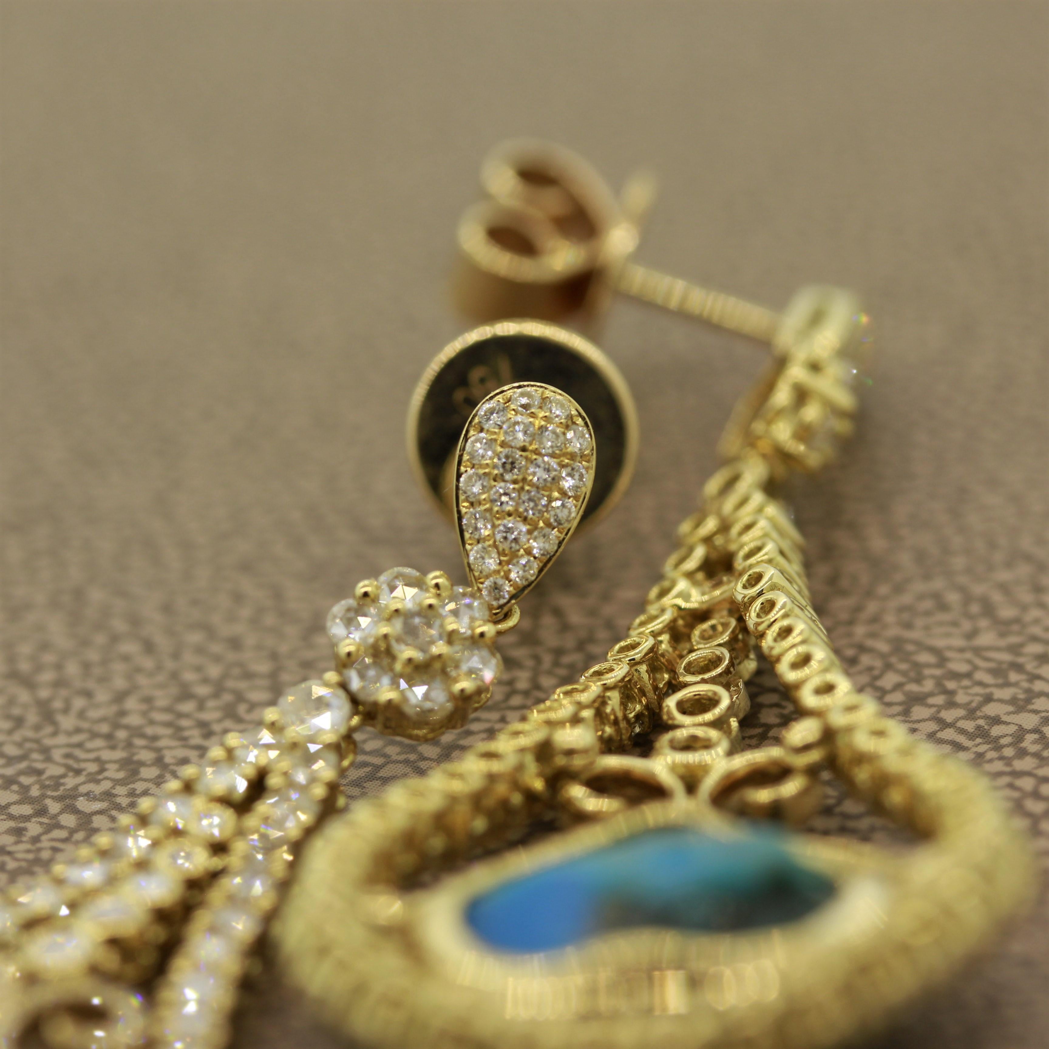Türkis-Diamant-Gold-Tropfen-Ohrringe im Angebot 4