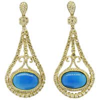 D. Bouzan Turquoise Diamond Gold Platinum Drop Earrings at 1stDibs