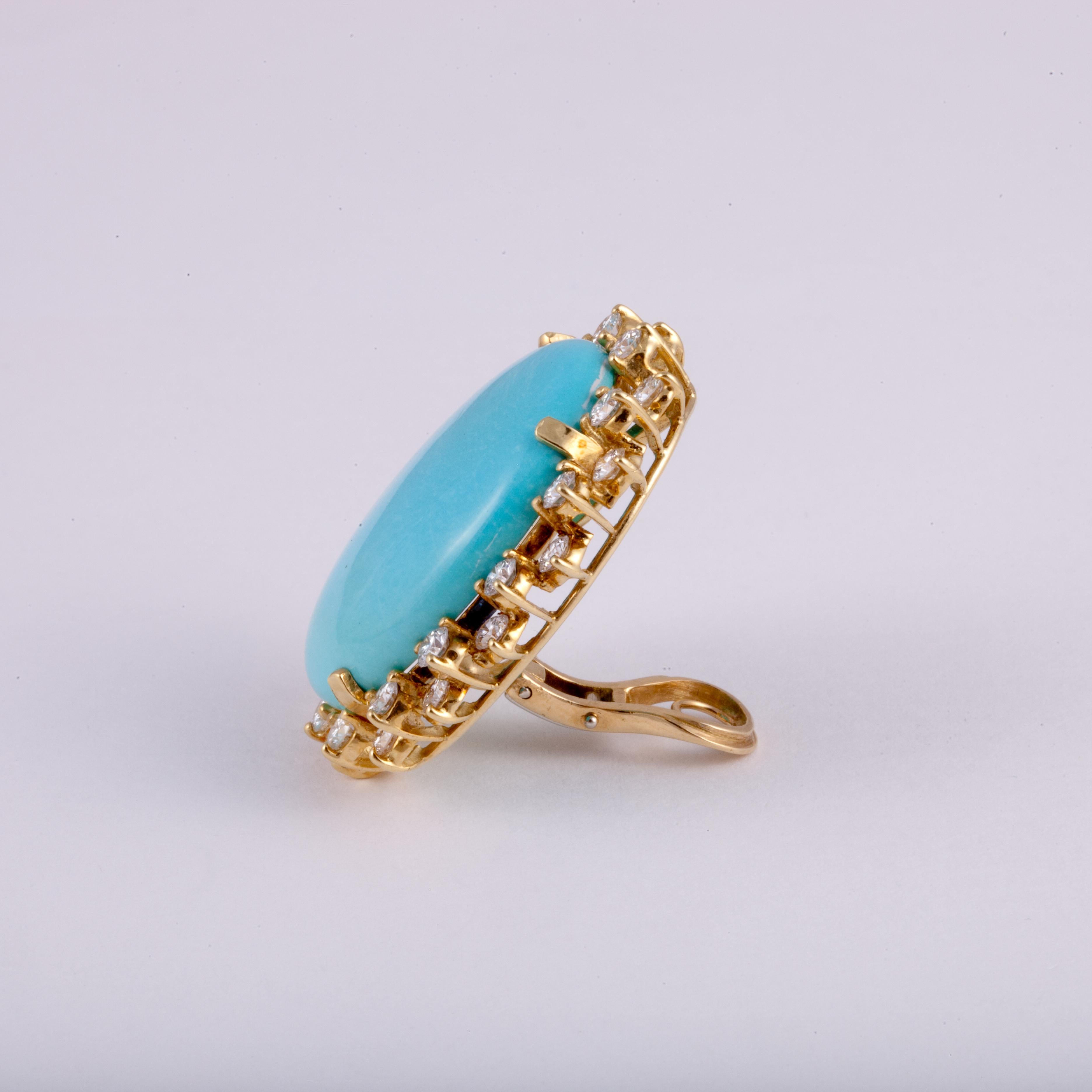 Mixed Cut 18K Gold Turquoise and Diamond Earrings