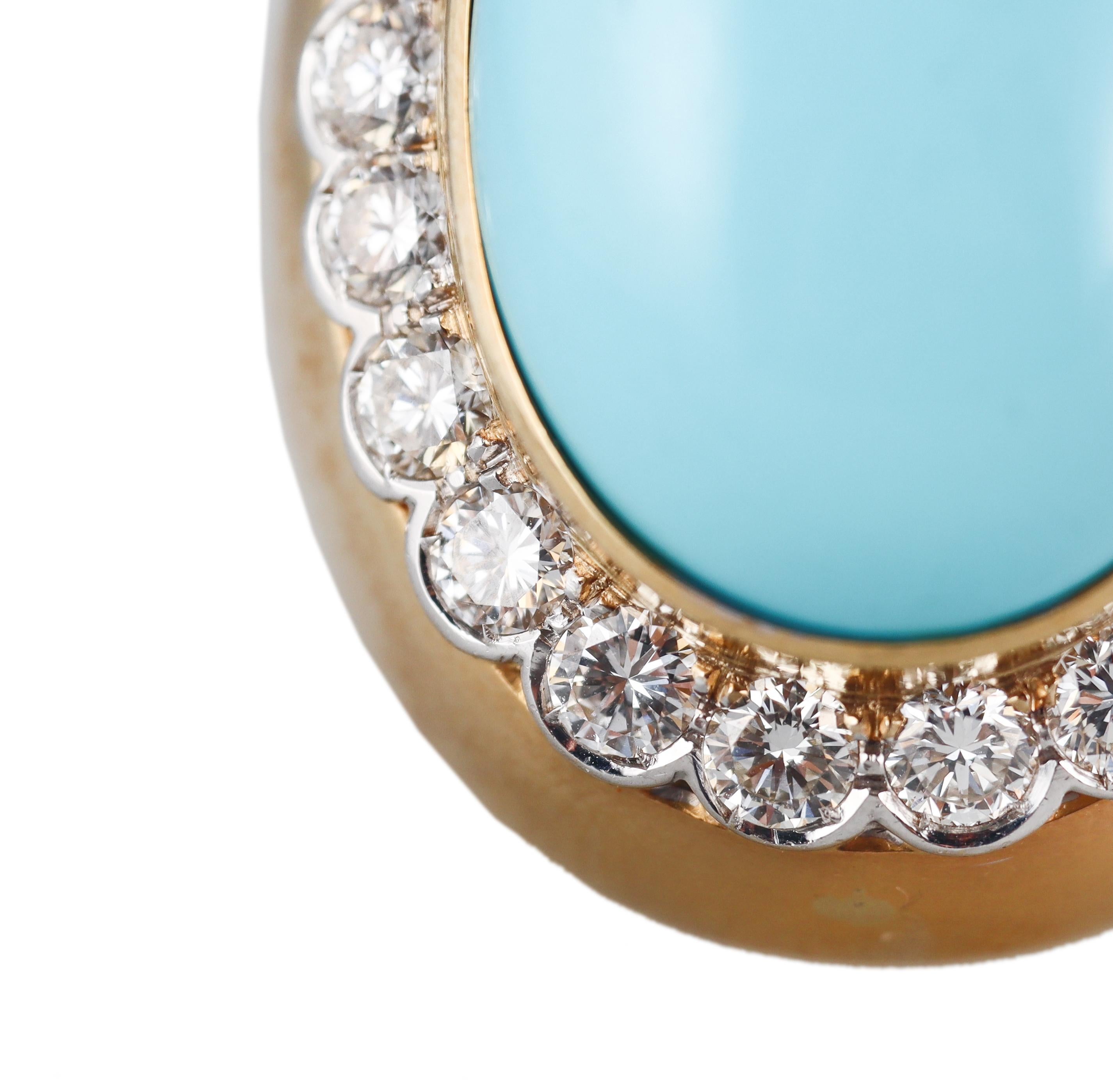 Taglio rotondo Anello da cocktail grande in oro con diamante turchese in vendita