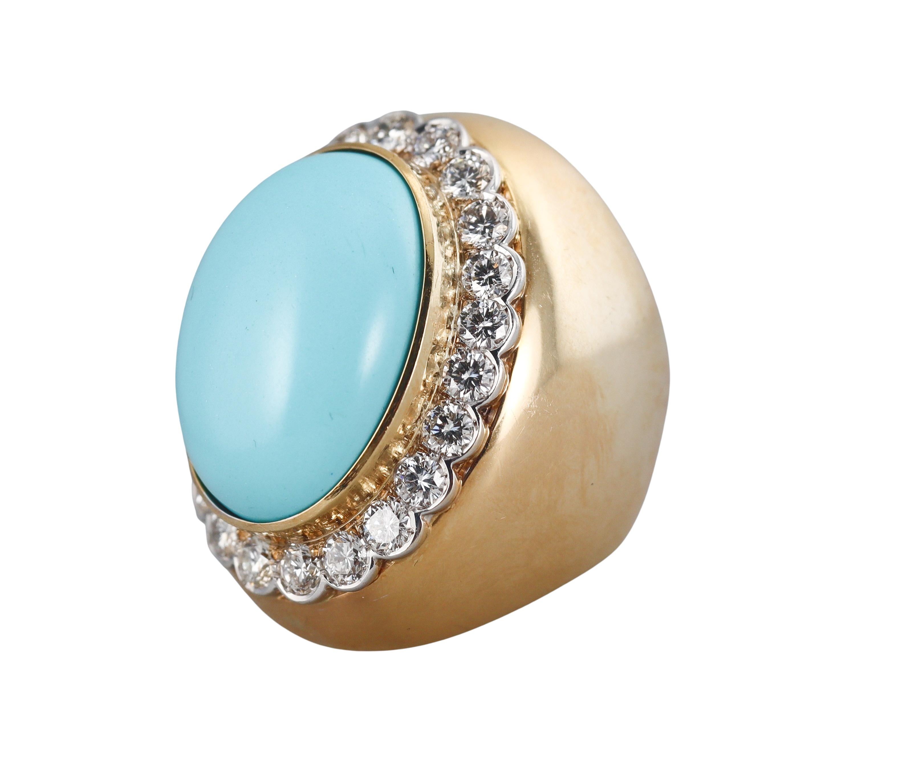 Anello da cocktail grande in oro con diamante turchese In condizioni ottime in vendita a New York, NY
