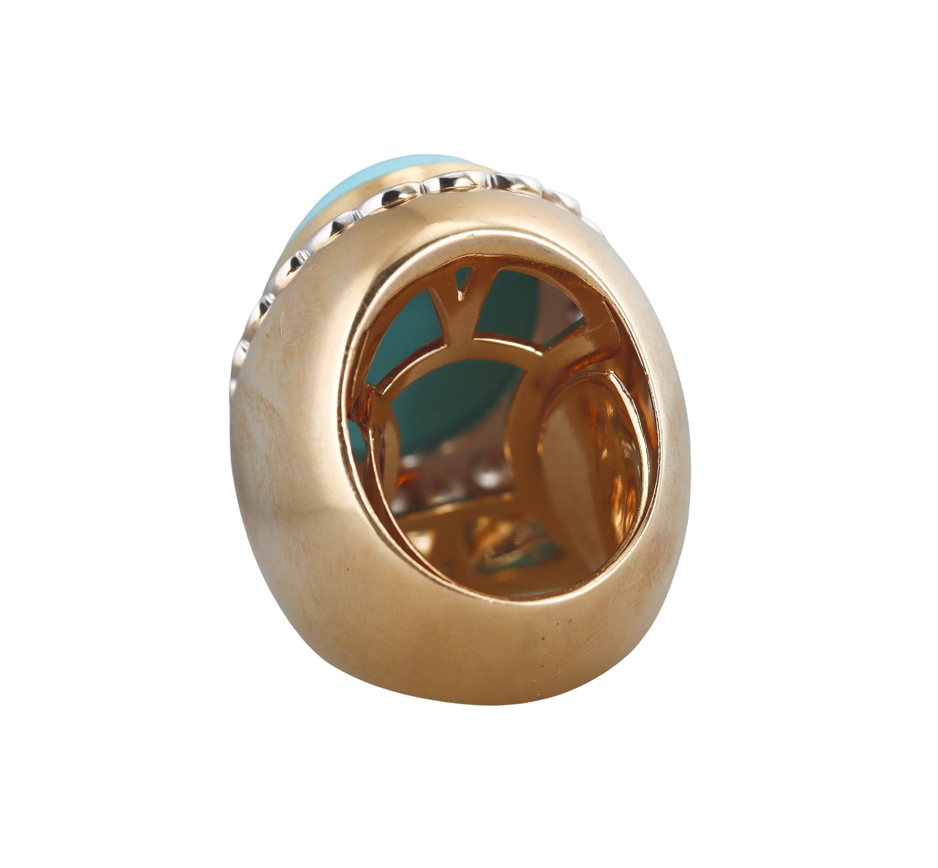 Donna Anello da cocktail grande in oro con diamante turchese in vendita