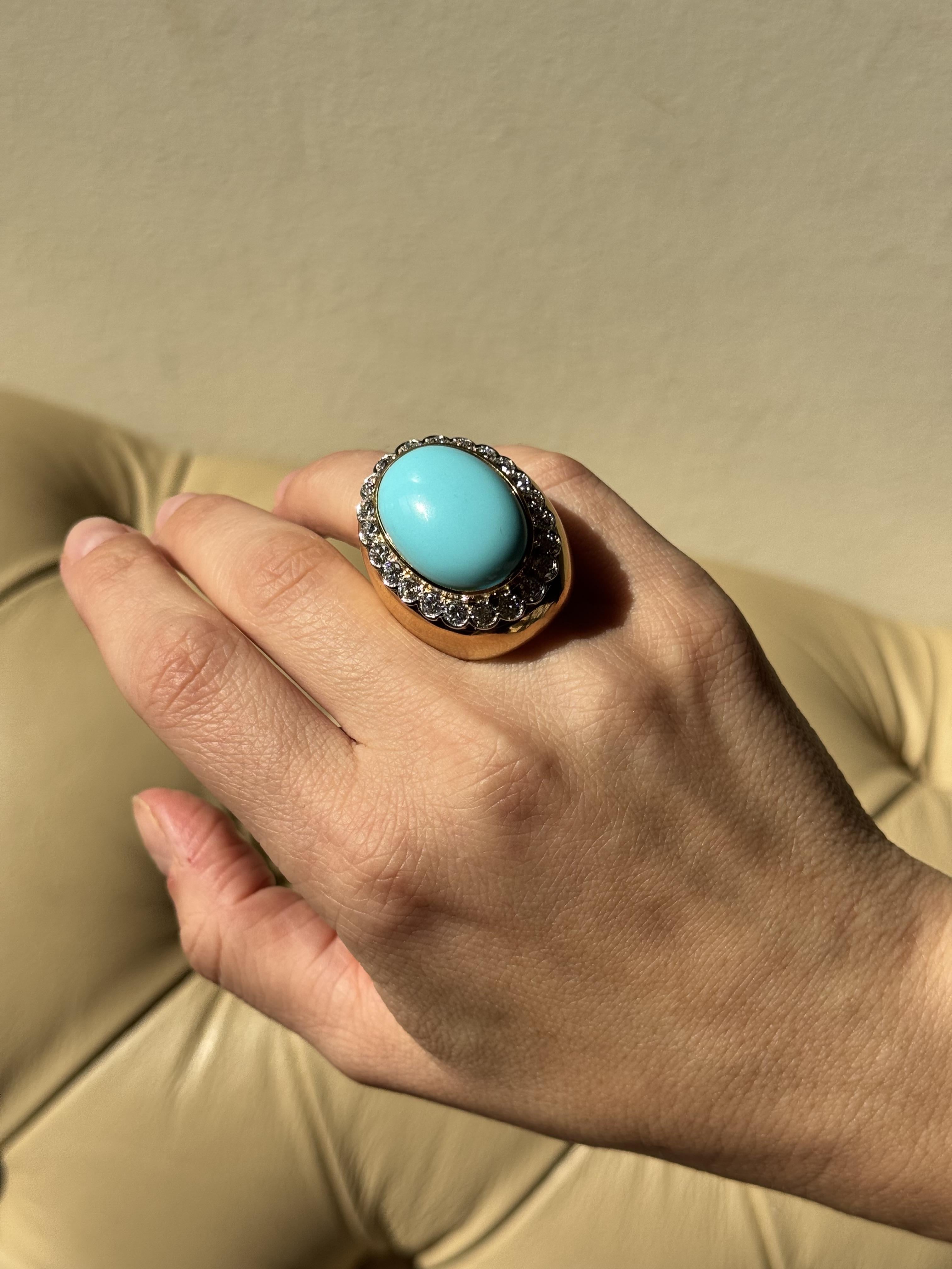 Anello da cocktail grande in oro con diamante turchese in vendita 2