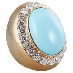 Turquoise Diamond Gold Large Cocktail Ring