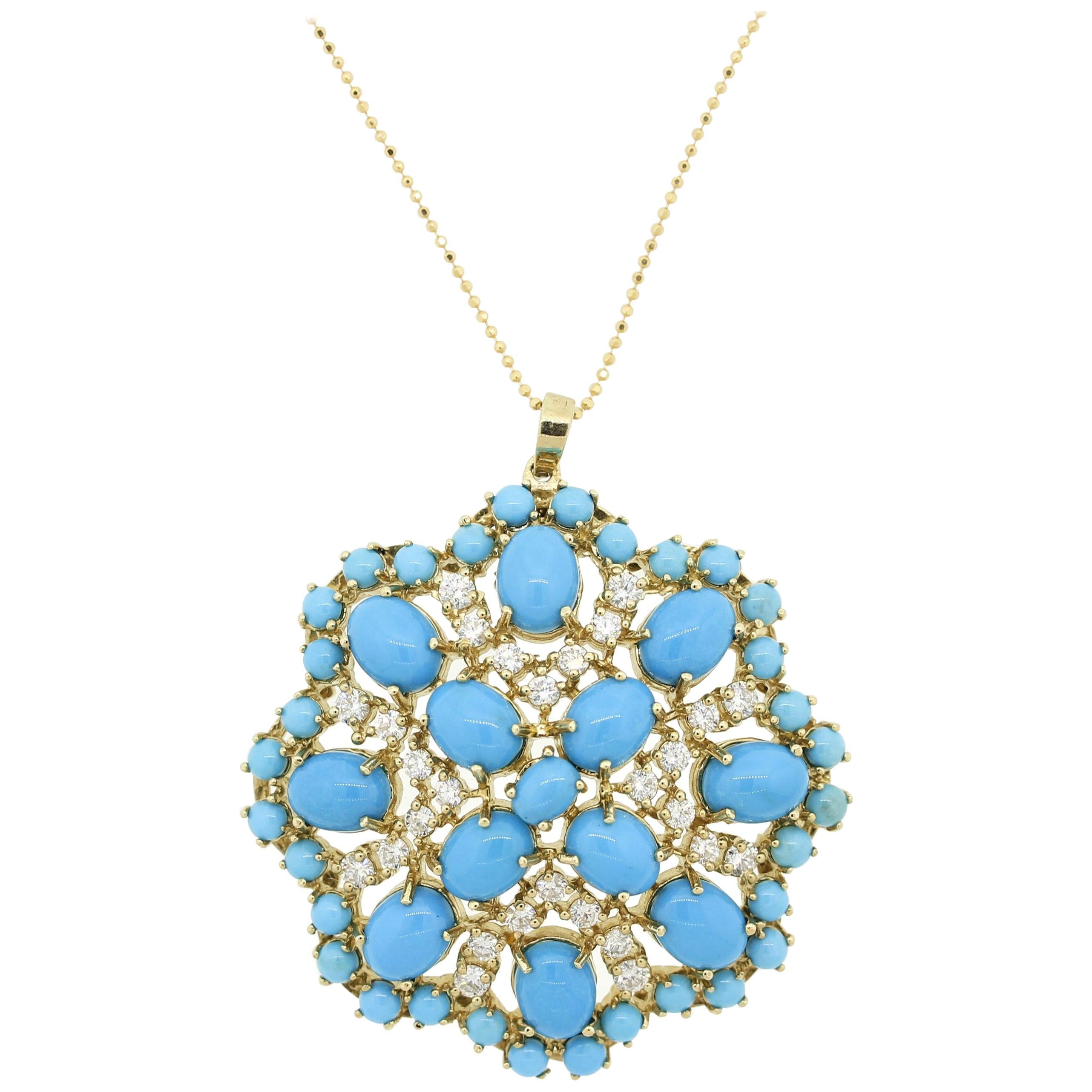 Turquoise Diamond Gold Medallion Pendant