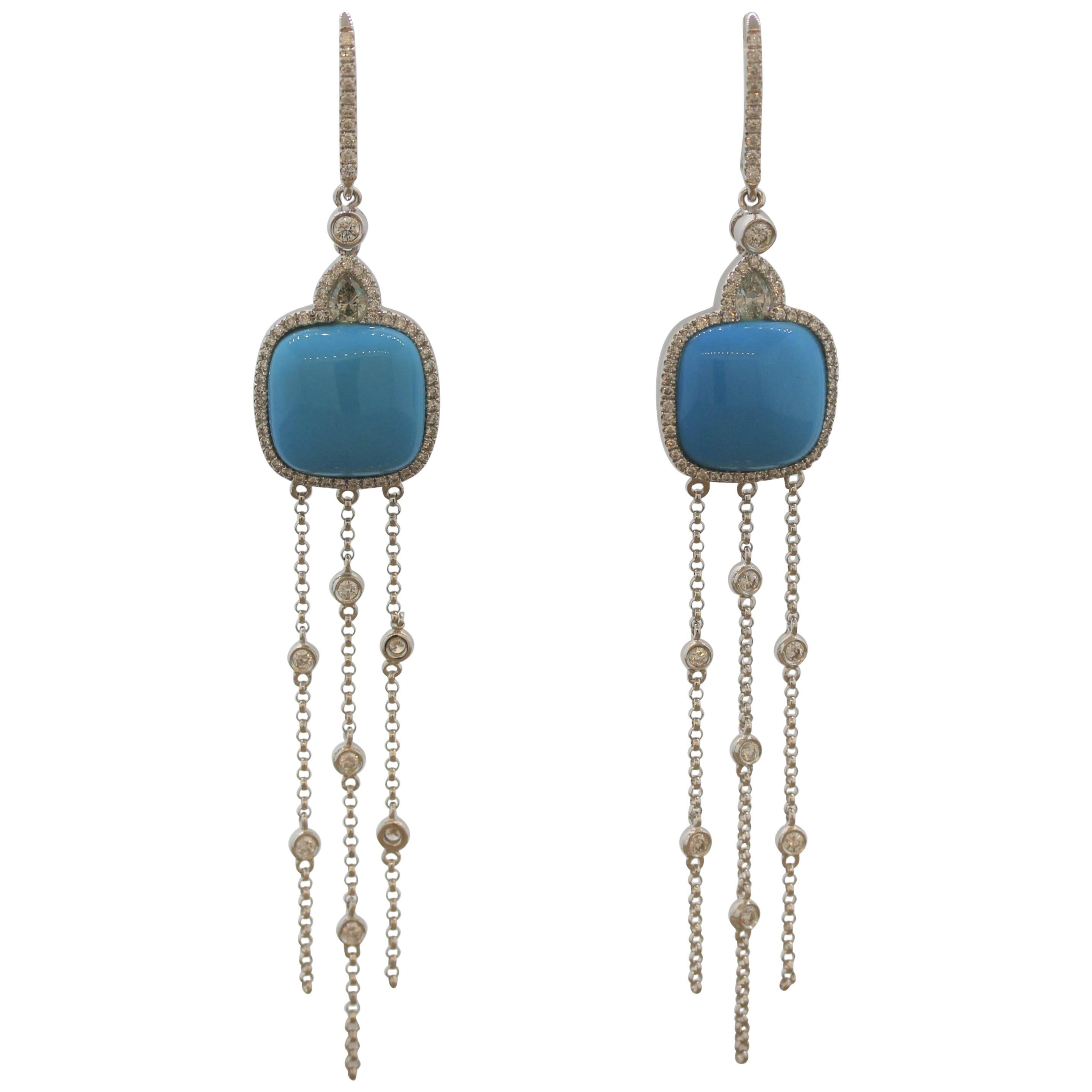Turquoise Diamond Gold Drop Earrings For Sale at 1stDibs