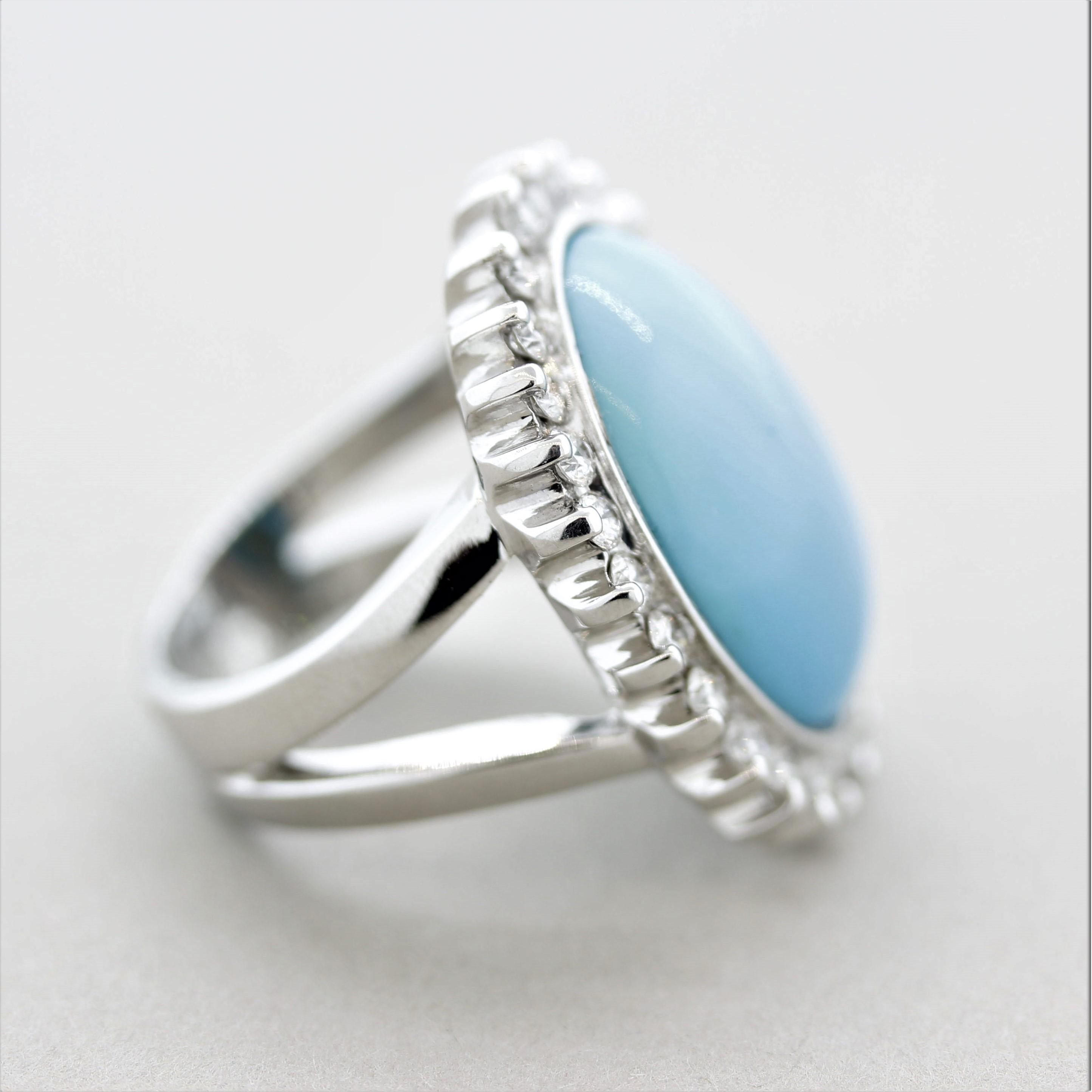 Women's Turquoise Diamond Halo Gold Cocktail Ring For Sale