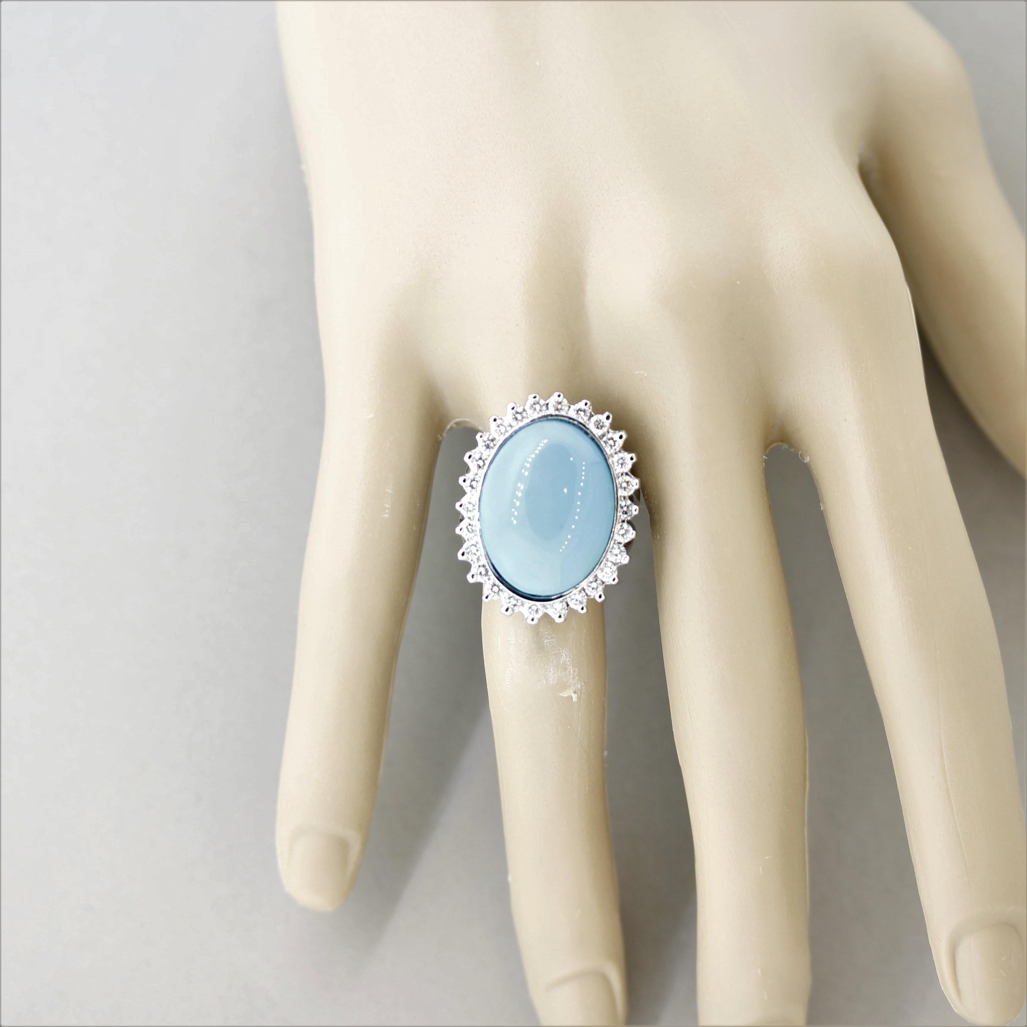 Turquoise Diamond Halo Gold Cocktail Ring For Sale 1
